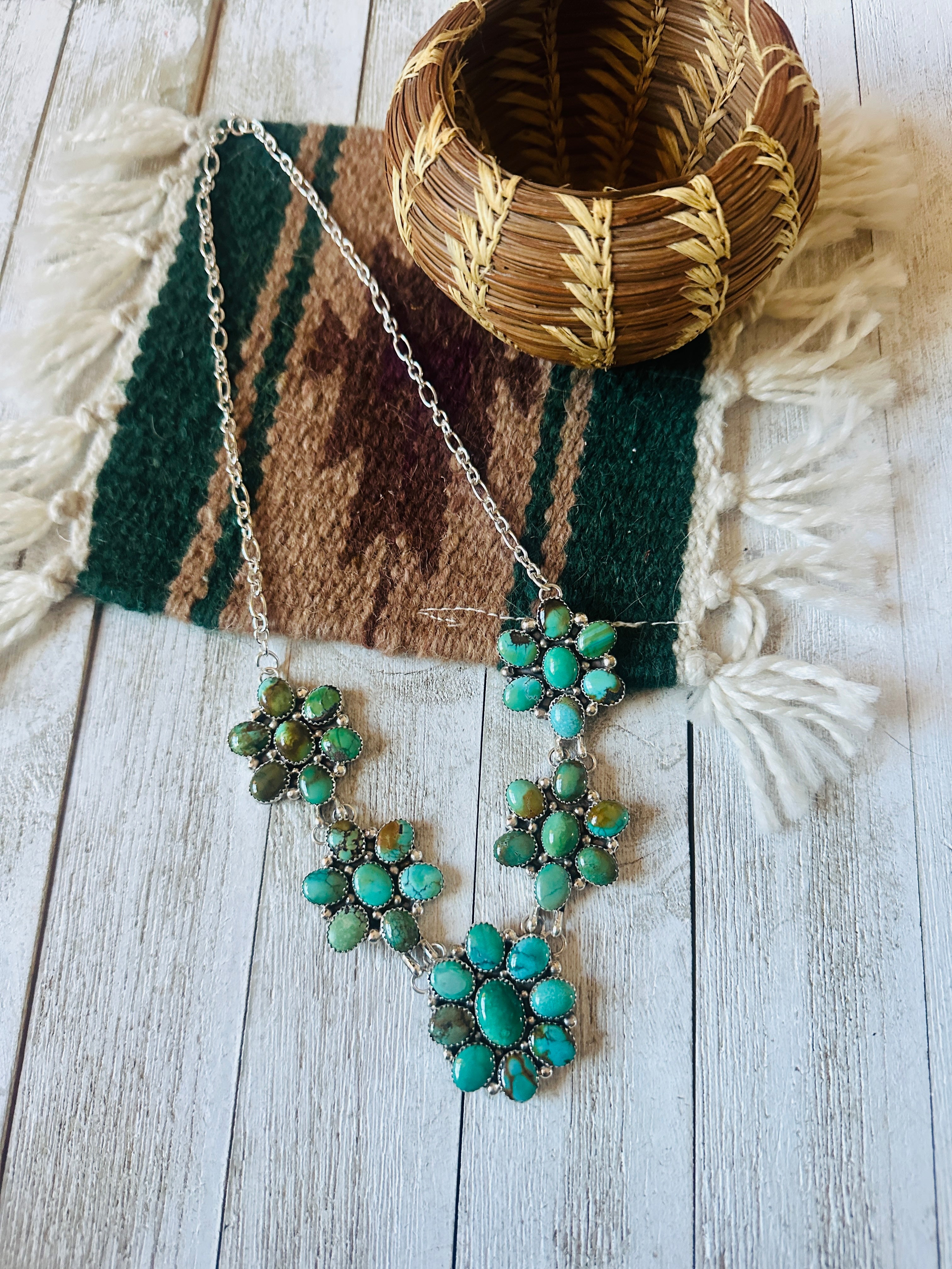 Navajo Turquoise & Sterling Silver Cluster Necklace