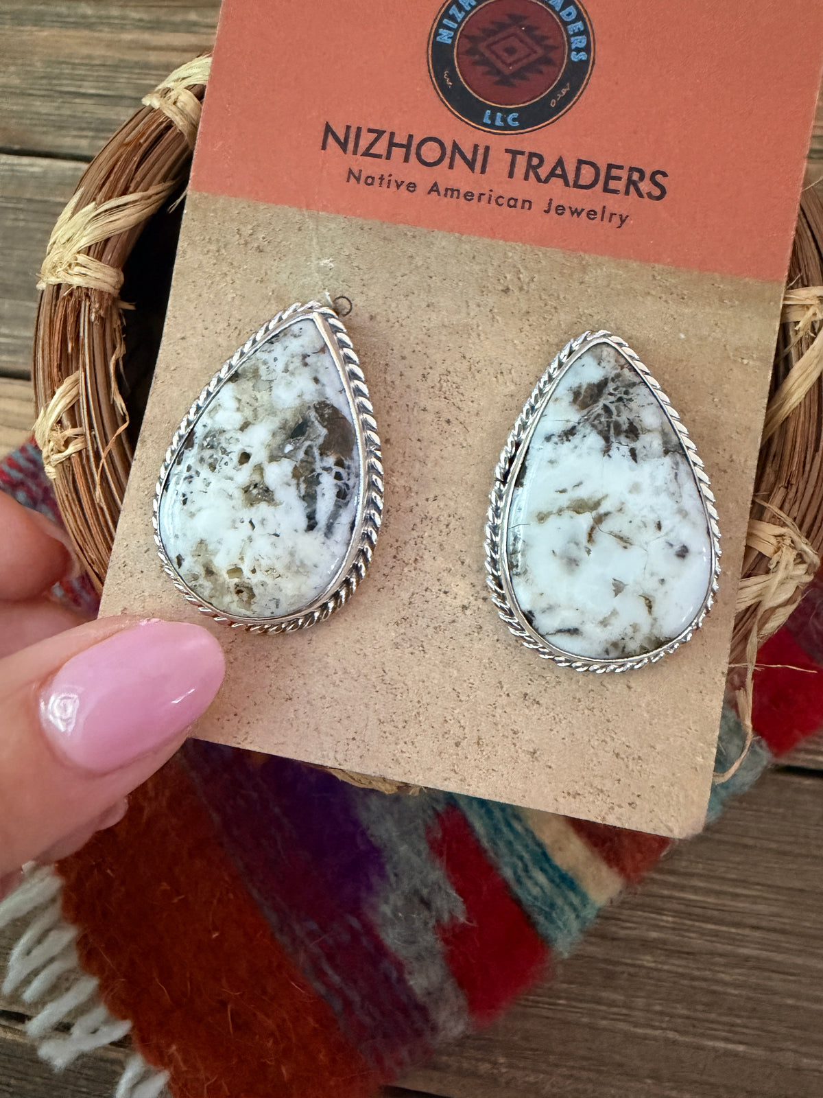 Handcrafted White Buffalo & Sterling Silver Post Earrings