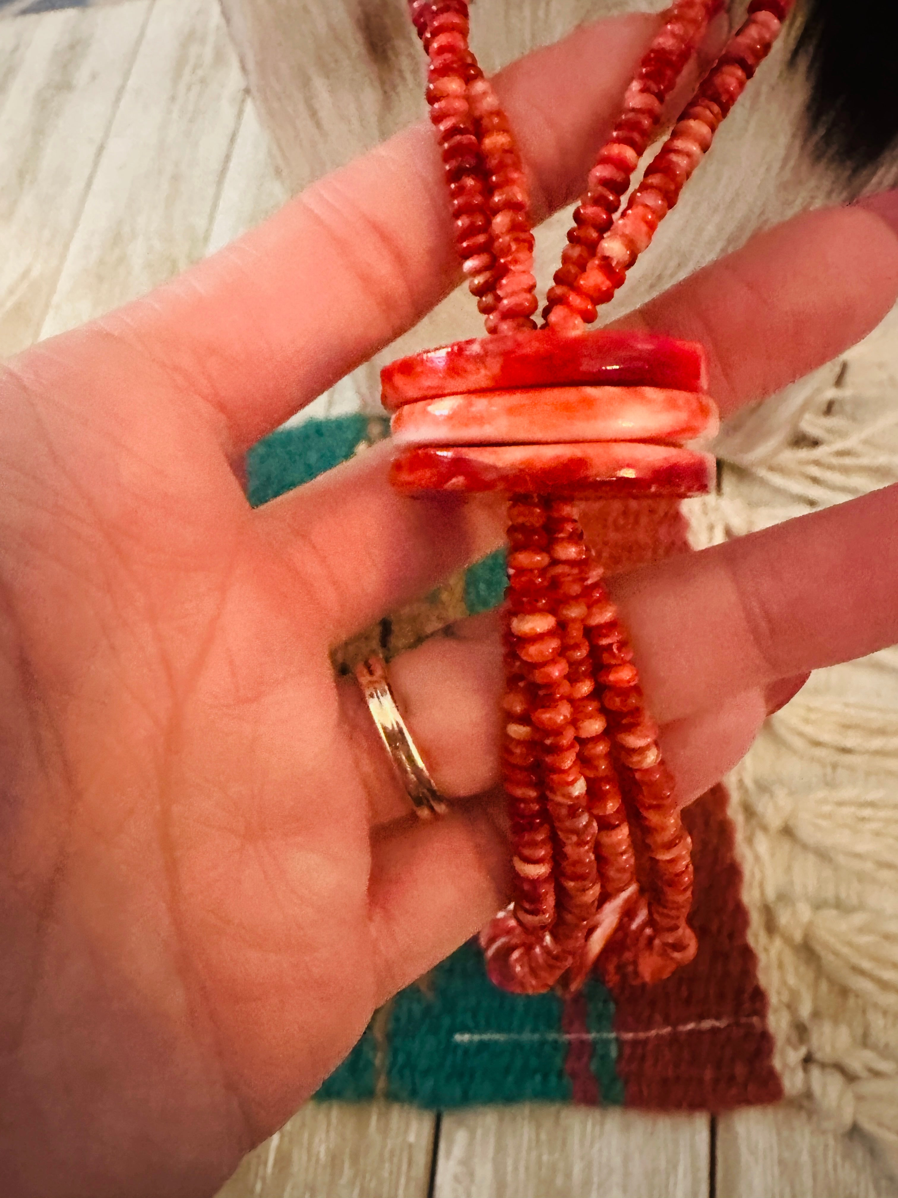 Handcrafted Spiny Oyster and Turquoise Beaded Jacla Necklace