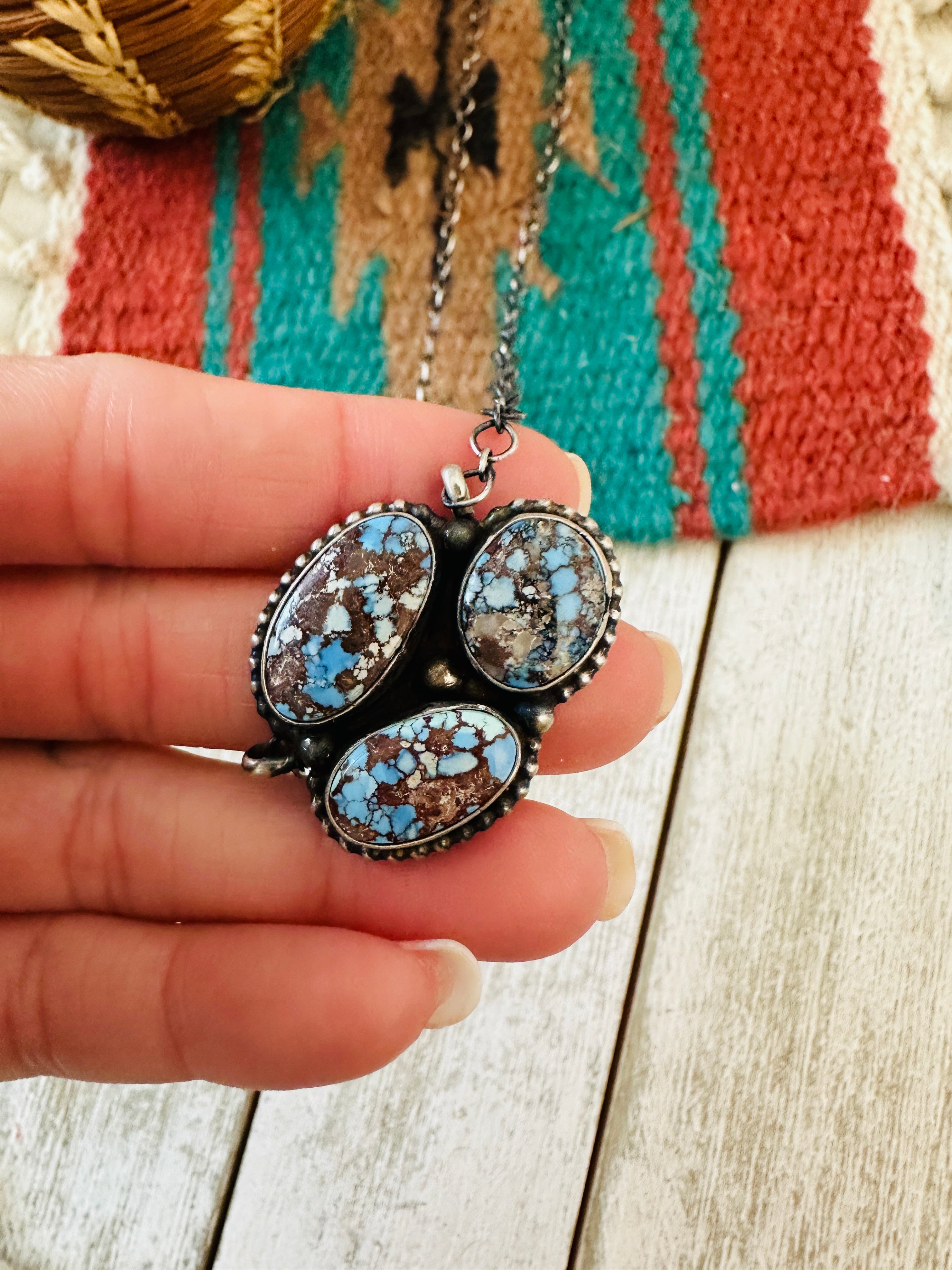 Handcrafted Sterling Silver & Golden Hills Turquoise Cluster Necklace