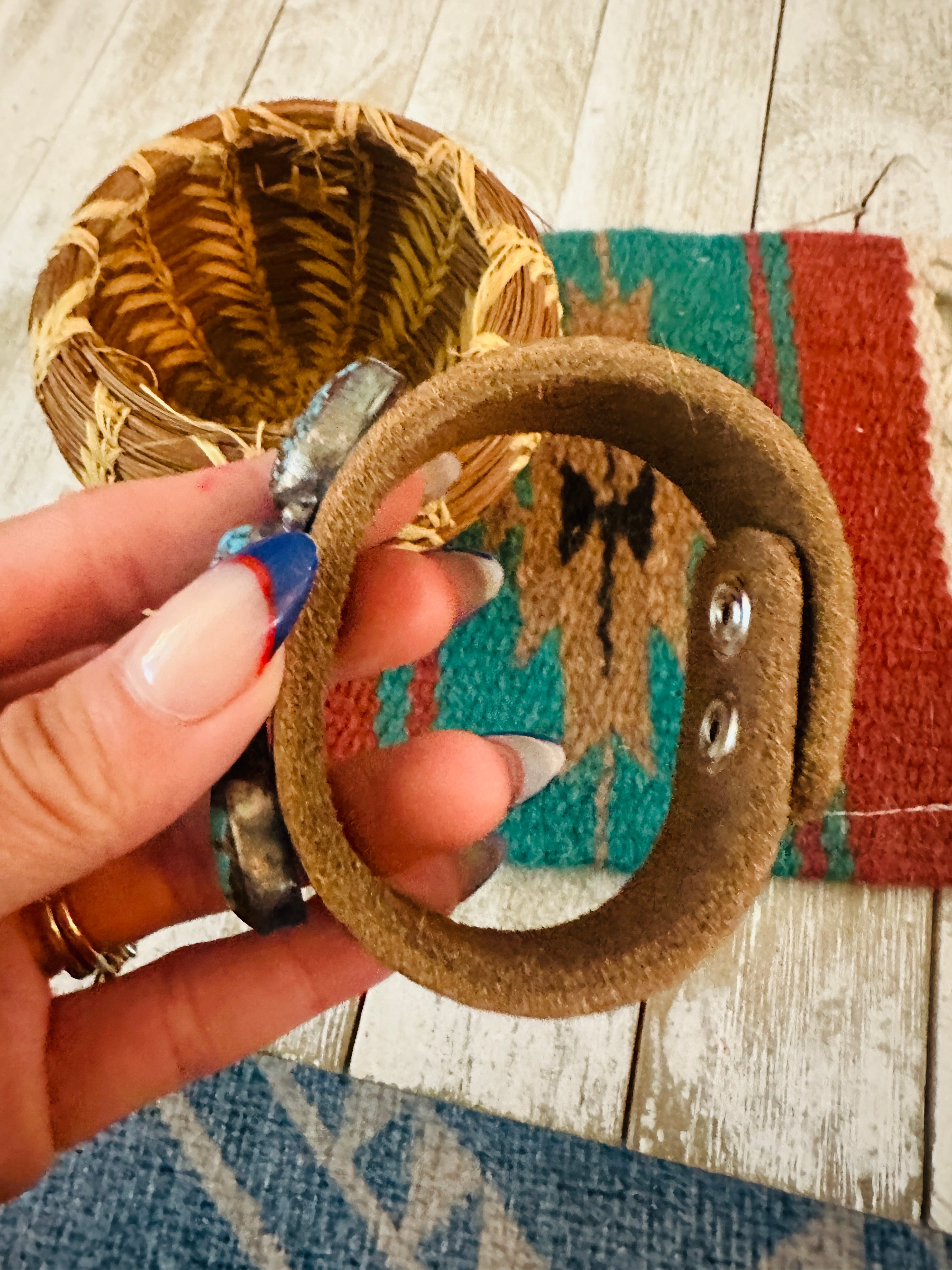 Handcrafted Egyptian Turquoise & Sterling Silver Leather Bracelet