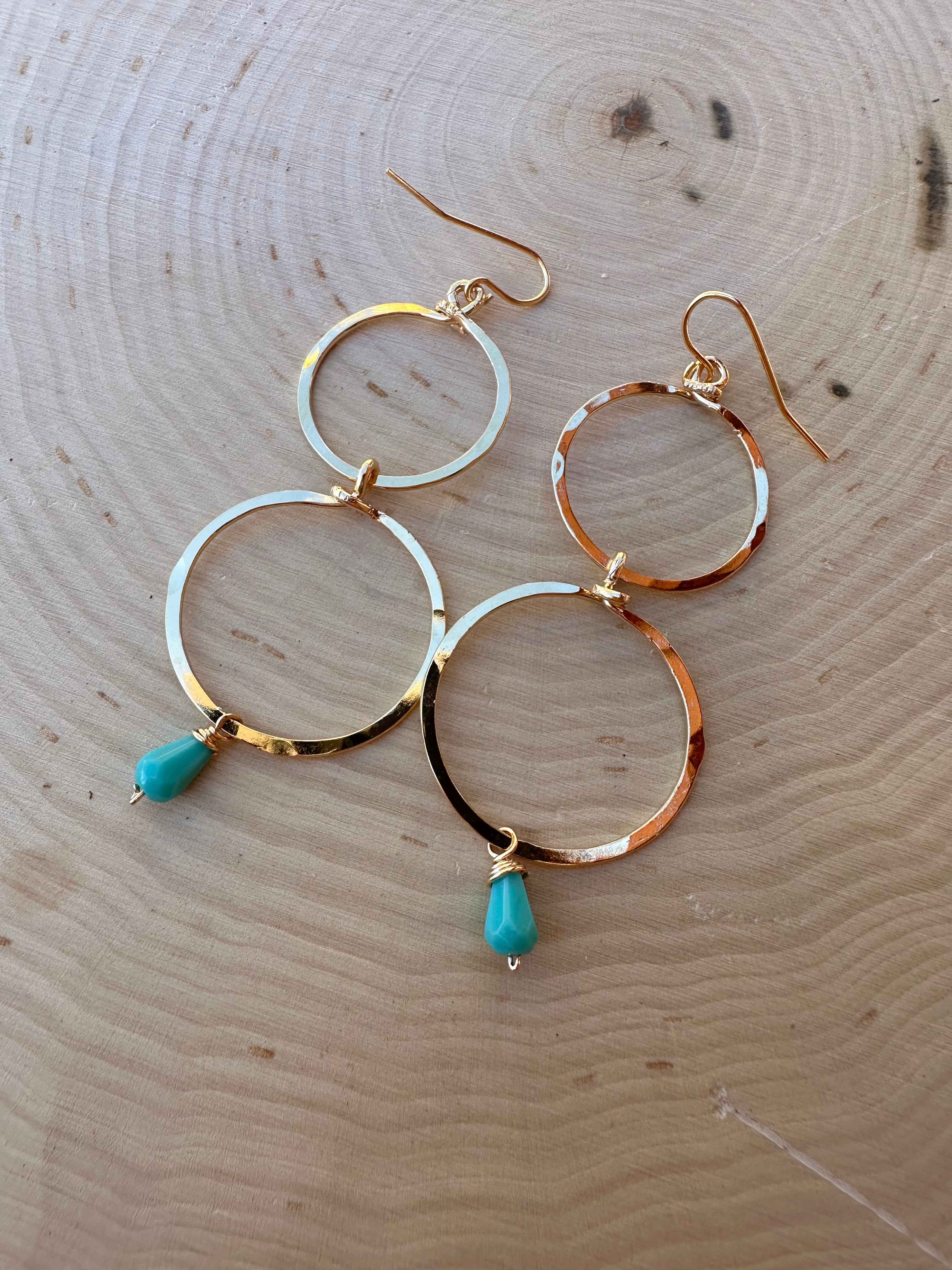 “The Golden Collection” Gypsy Rebel Handmade Turquoise Beaded & 14k Gold Plated Earrings