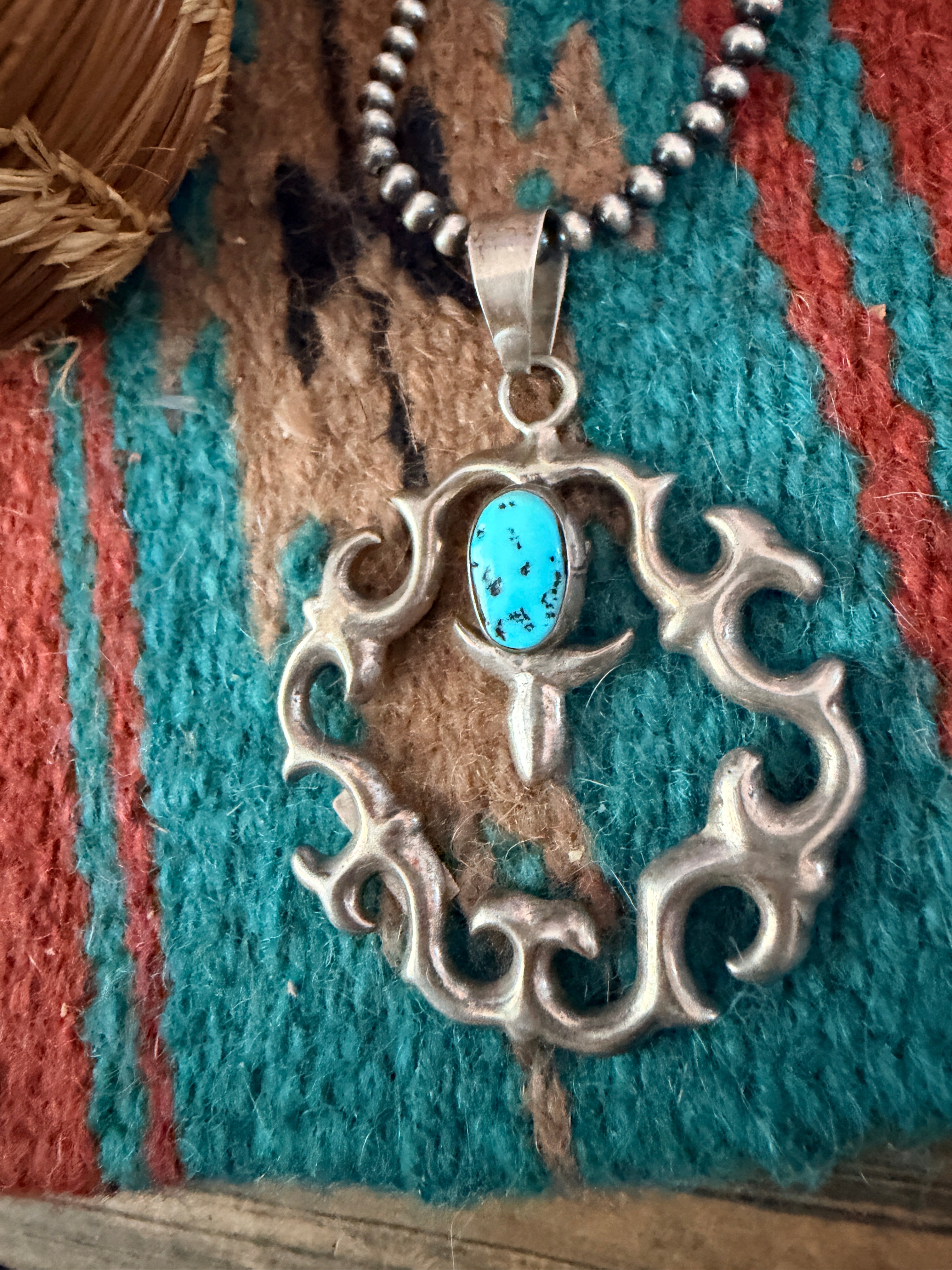 Old Pawn Handcrafted Turquoise and Sterling Silver Pendant