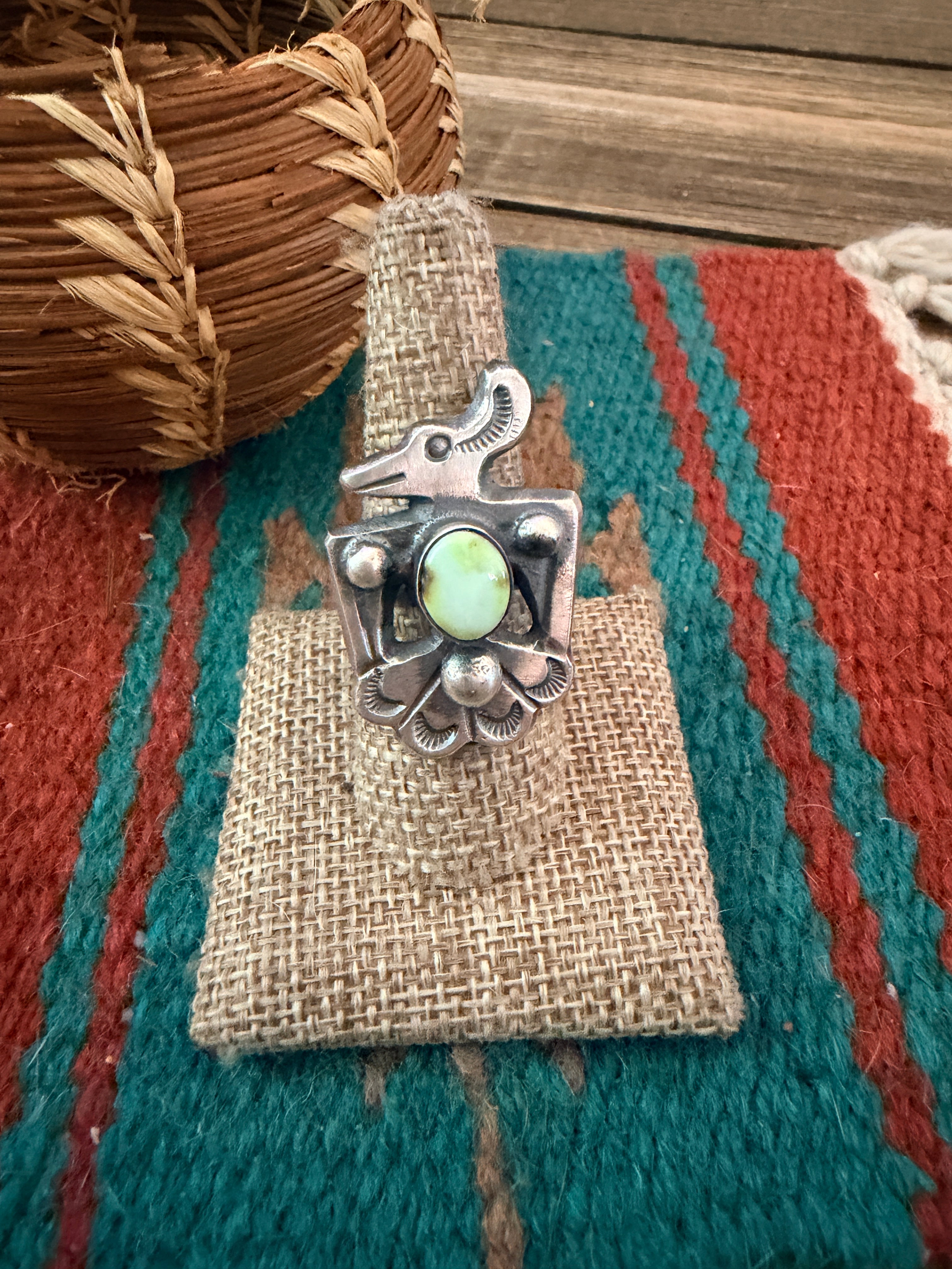Handcrafted Palomino Turquoise and Sterling Silver Thunderbird Ring size 7.75 by Chimney Butte