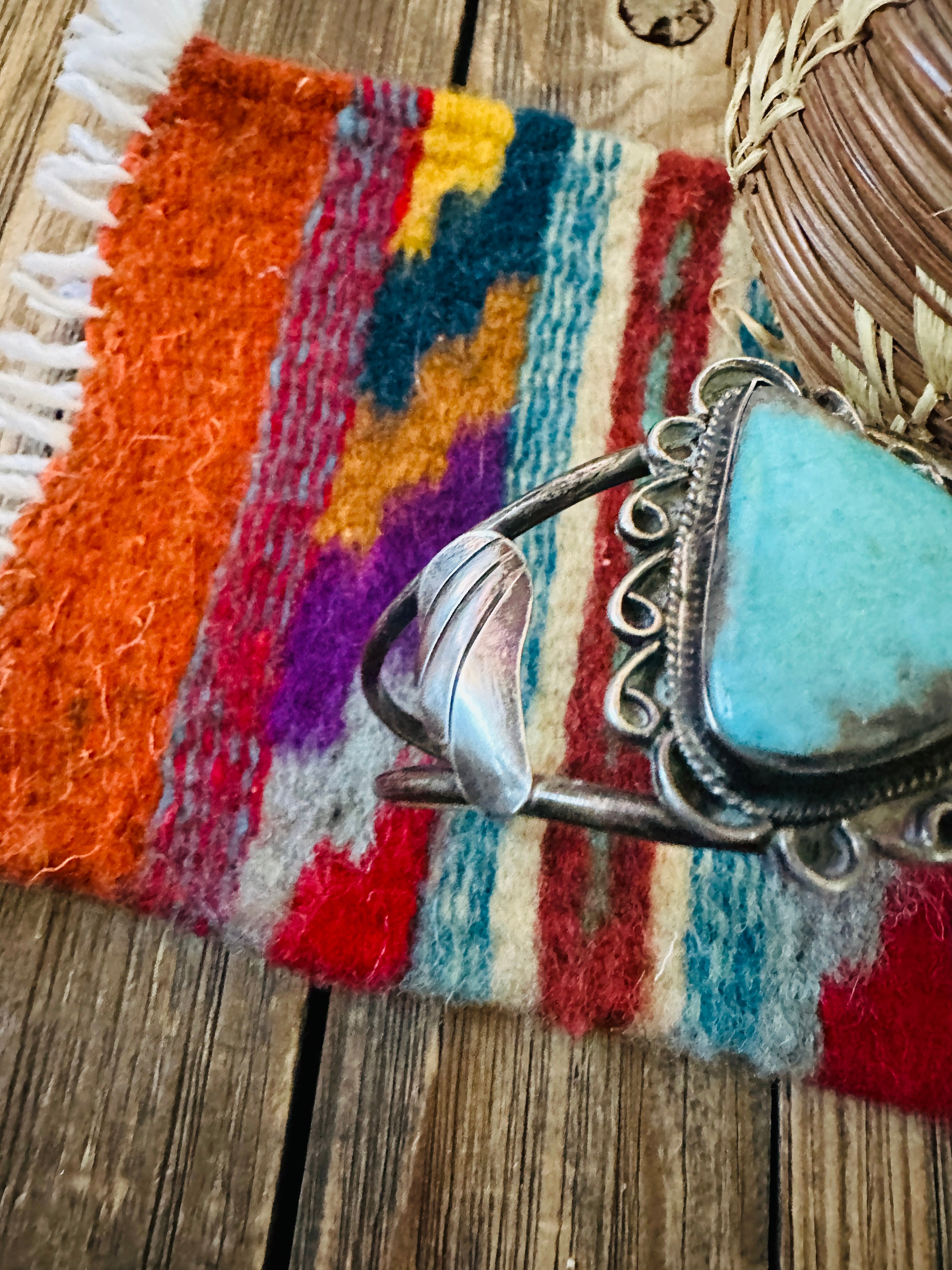 Handcrafted Old Pawn Sterling Silver & Turquoise Cuff Bracelet