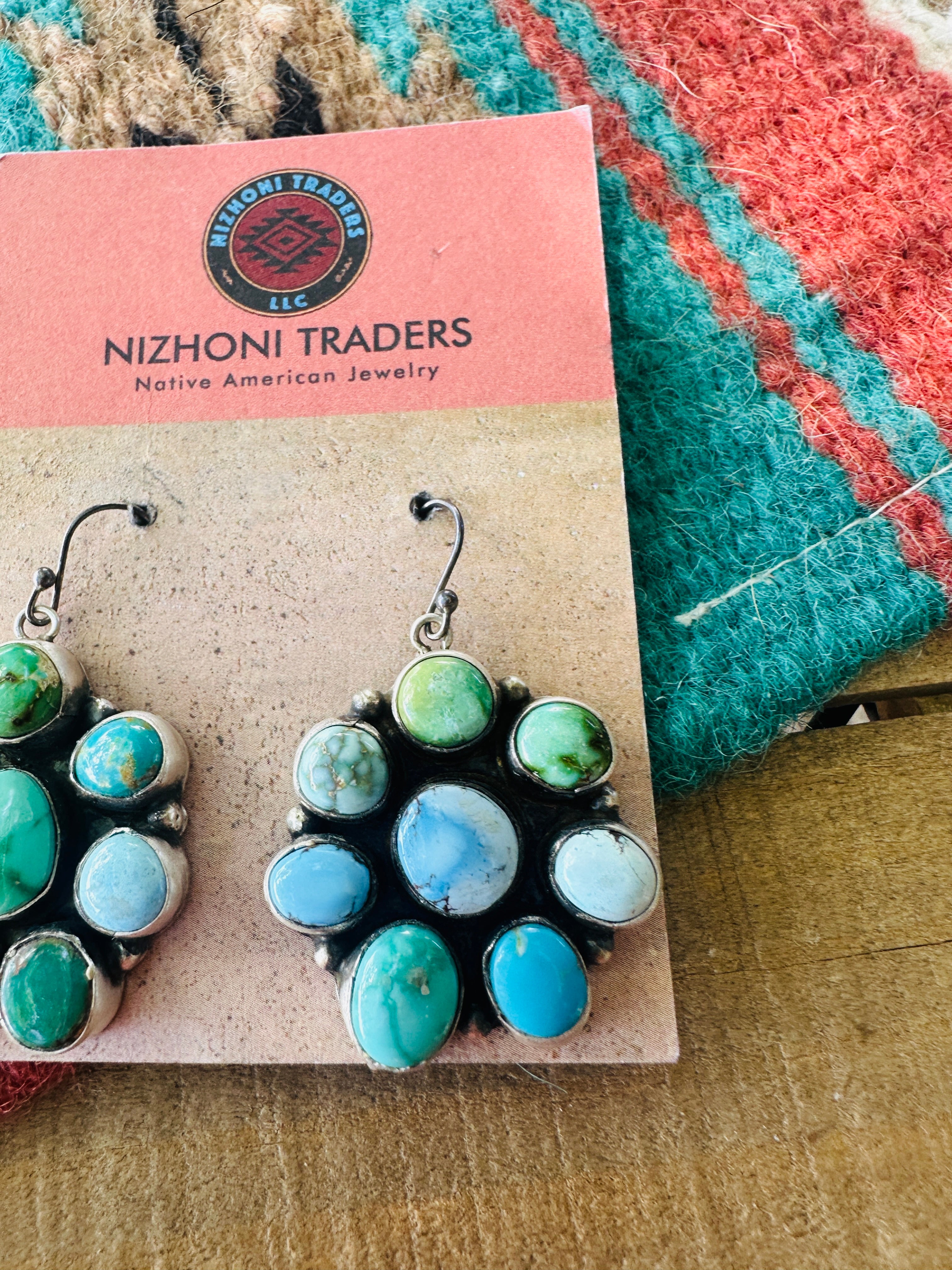 Handcrafted Sterling Silver & Sonoran Mountain Turquoise Cluster Dangle Earrings