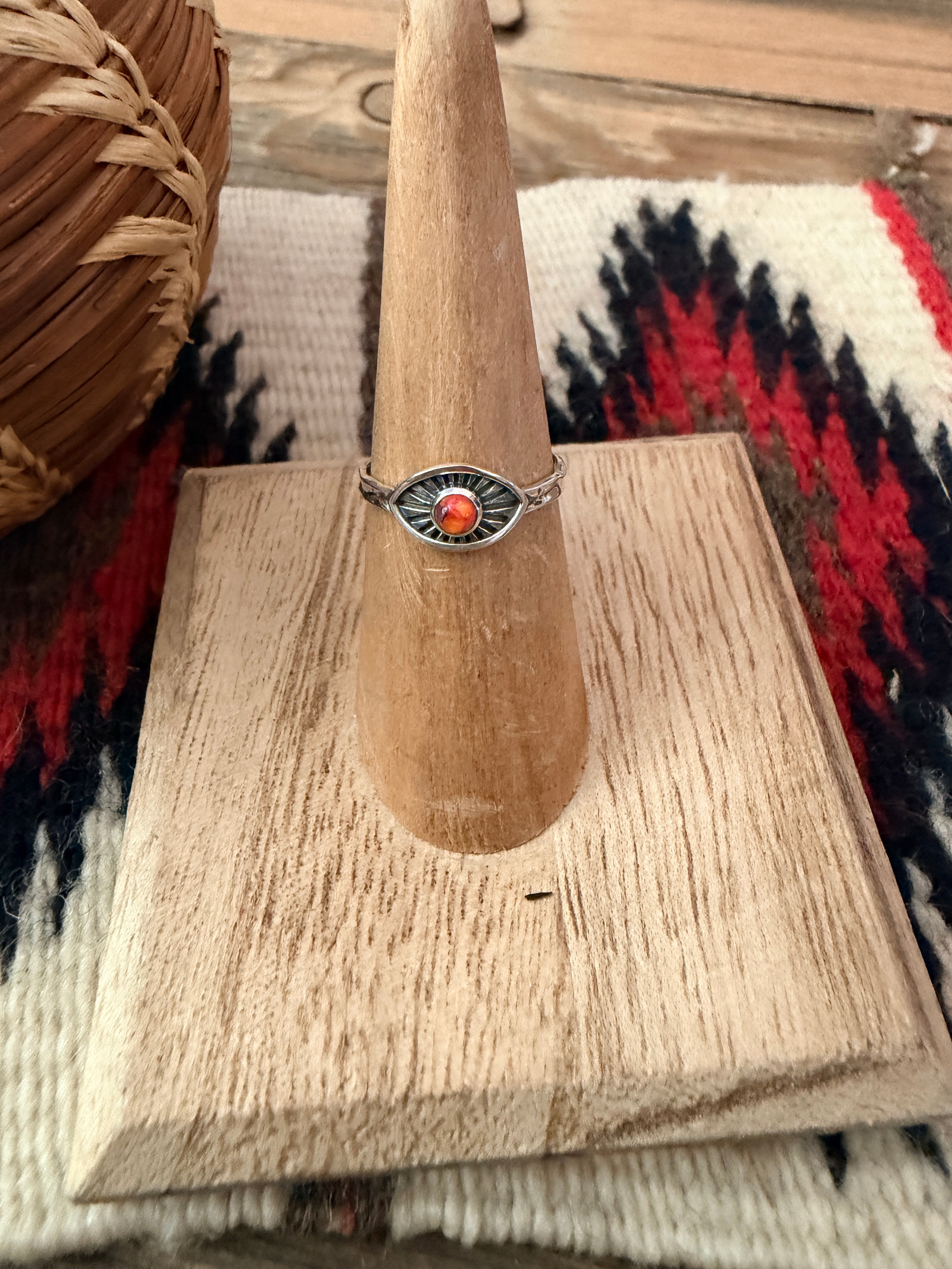 Handmade Sterling Silver & Pink Mojave Adjustable Ring