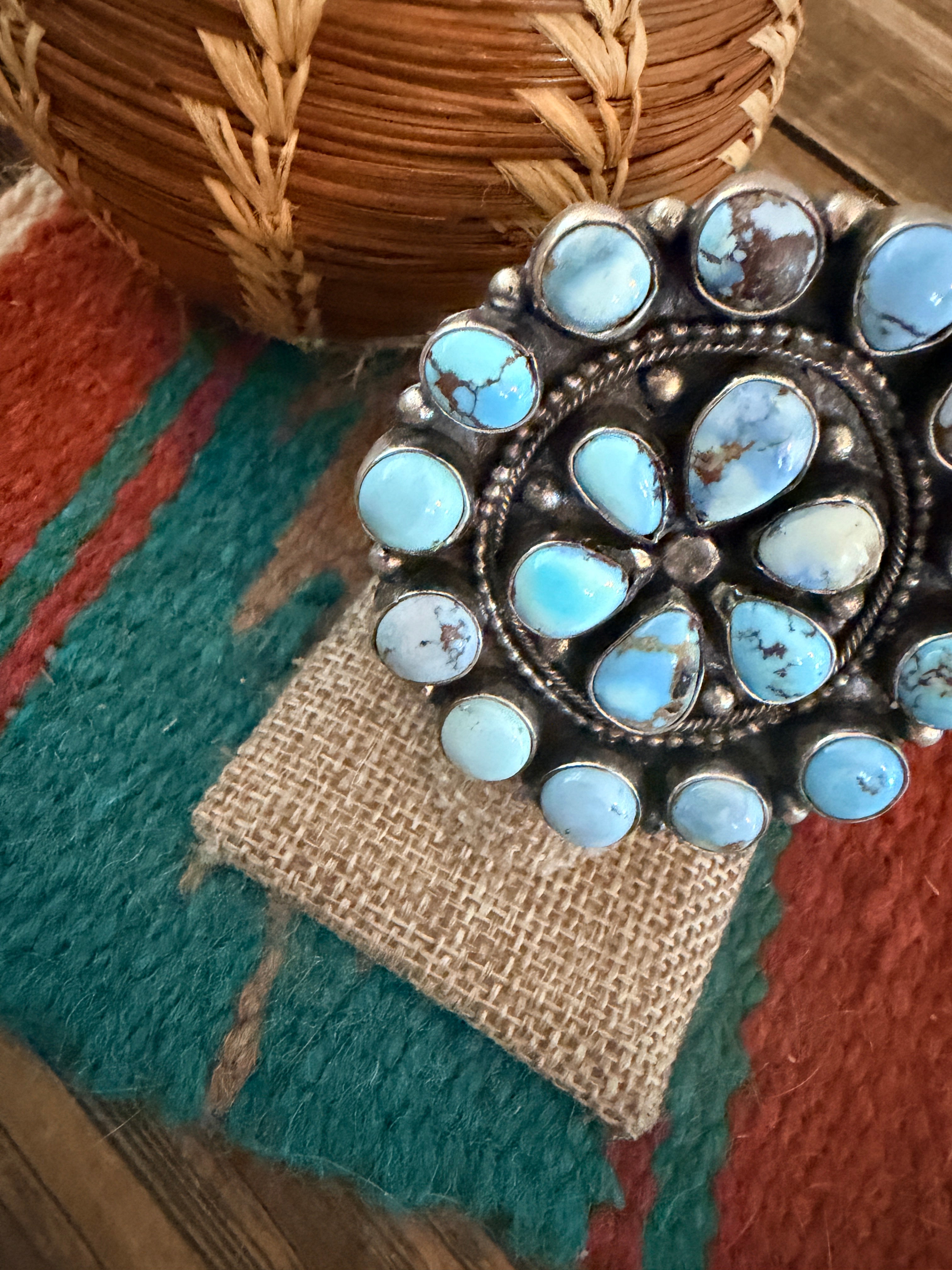 Handcrafted Golden Hills Turquoise & Sterling Silver Cluster Adjustable Ring by Ella Peters