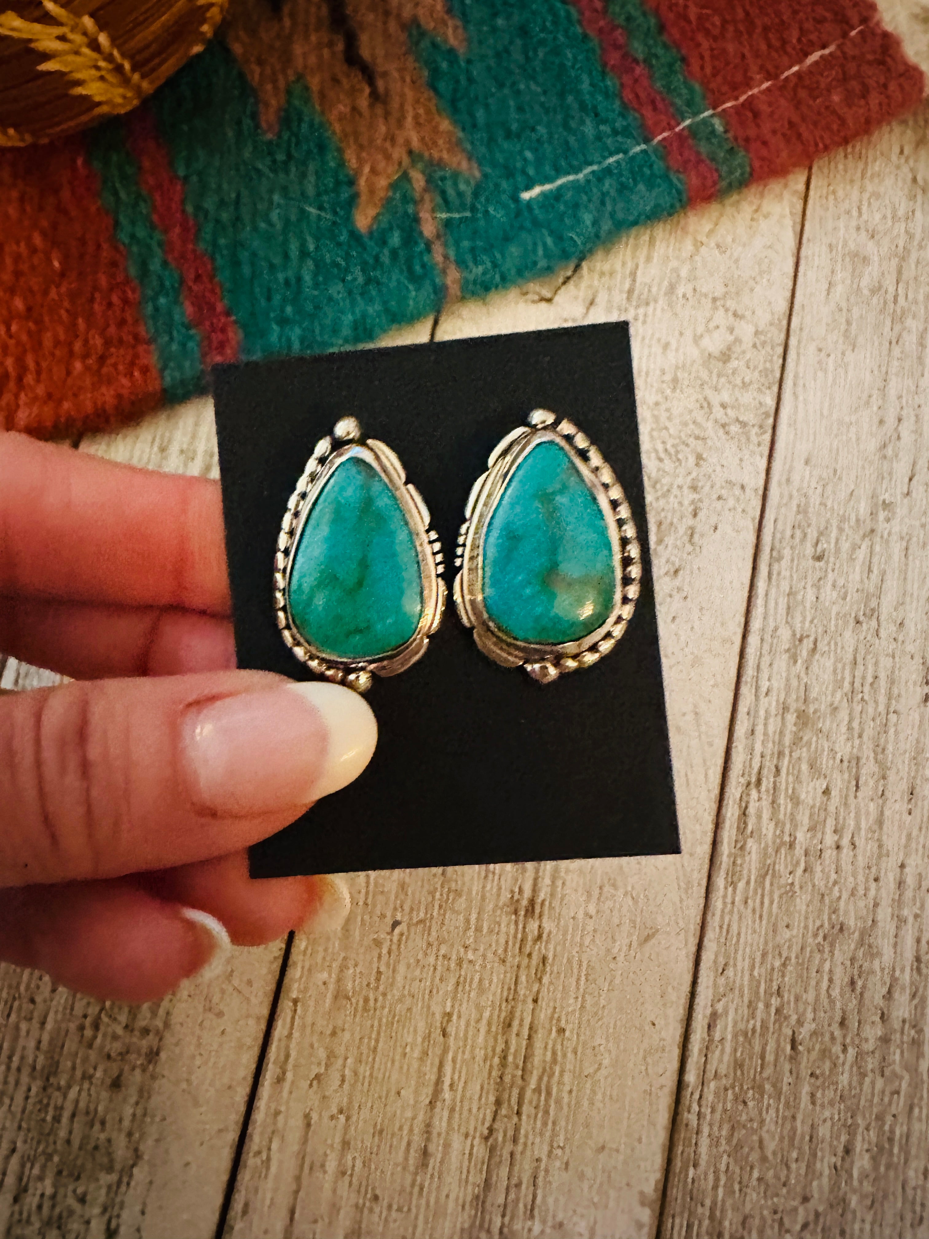 Navajo Turquoise & Sterling Silver Post Earrings by Wydell Billie