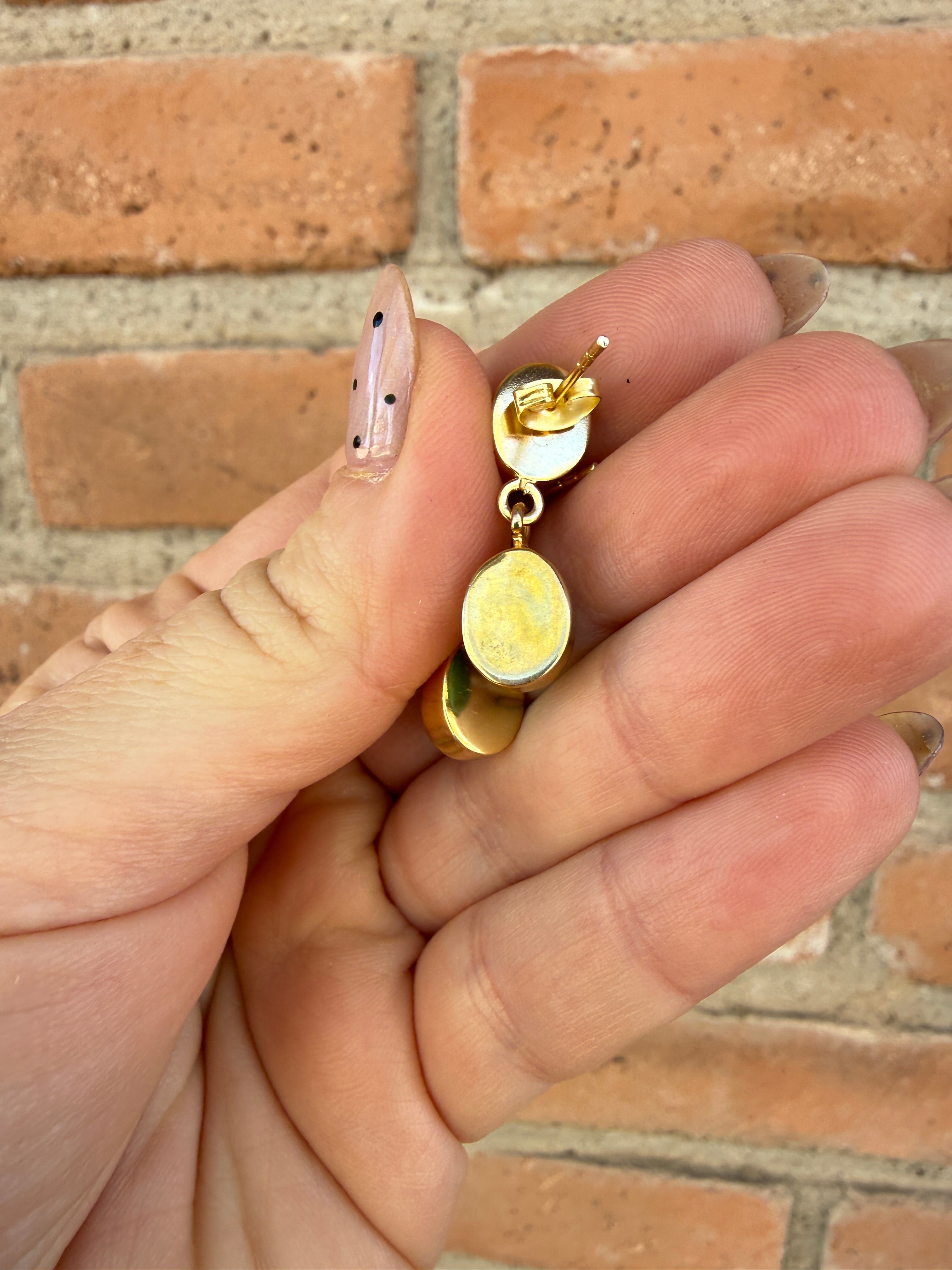 “The Golden Collection” Handmade Natural Gold Plated Kingman Turquoise Post Dangle Earrings