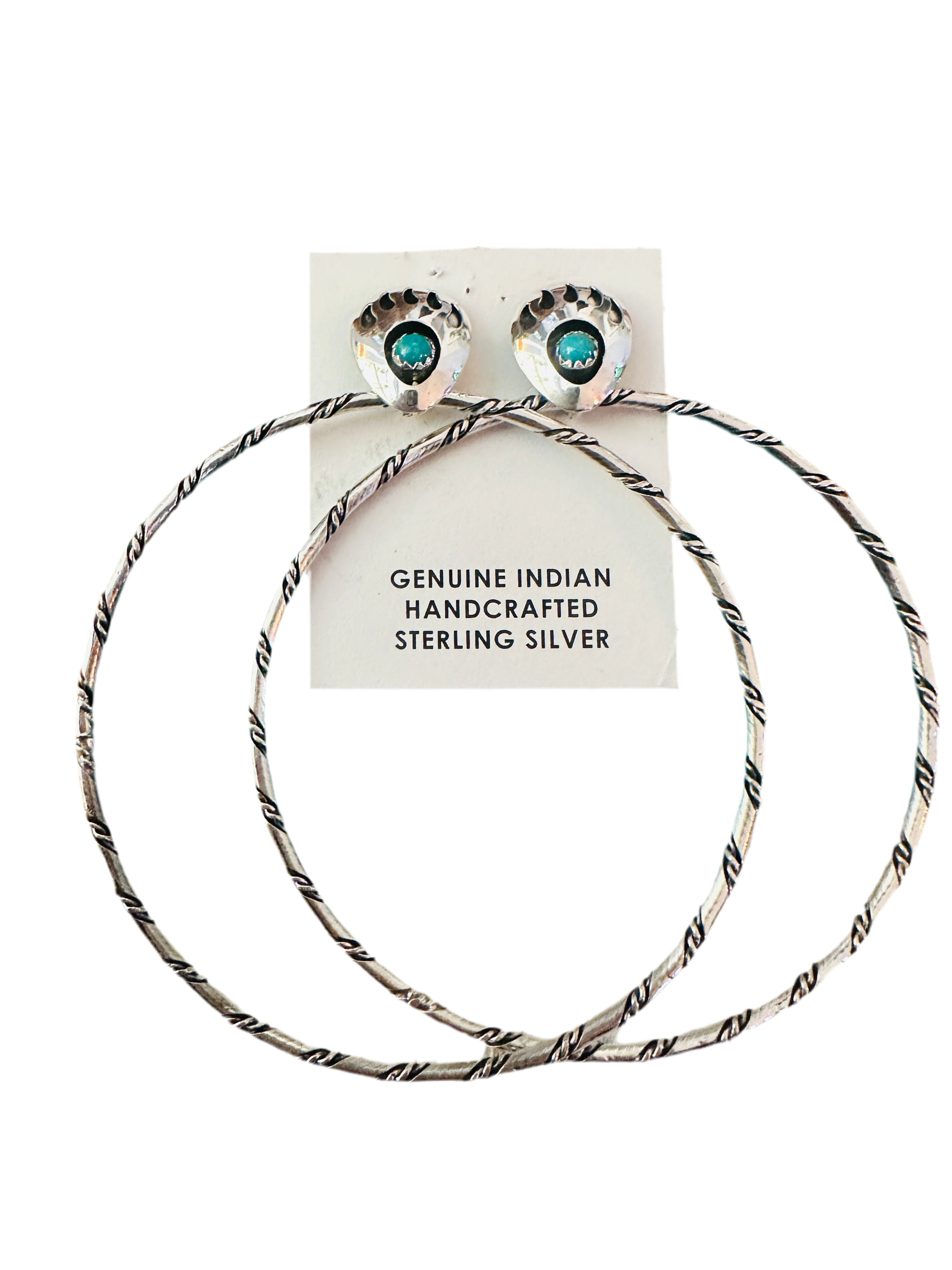 Handcrafted Turquoise & Sterling Silver Bear Paw Hoop Earrings