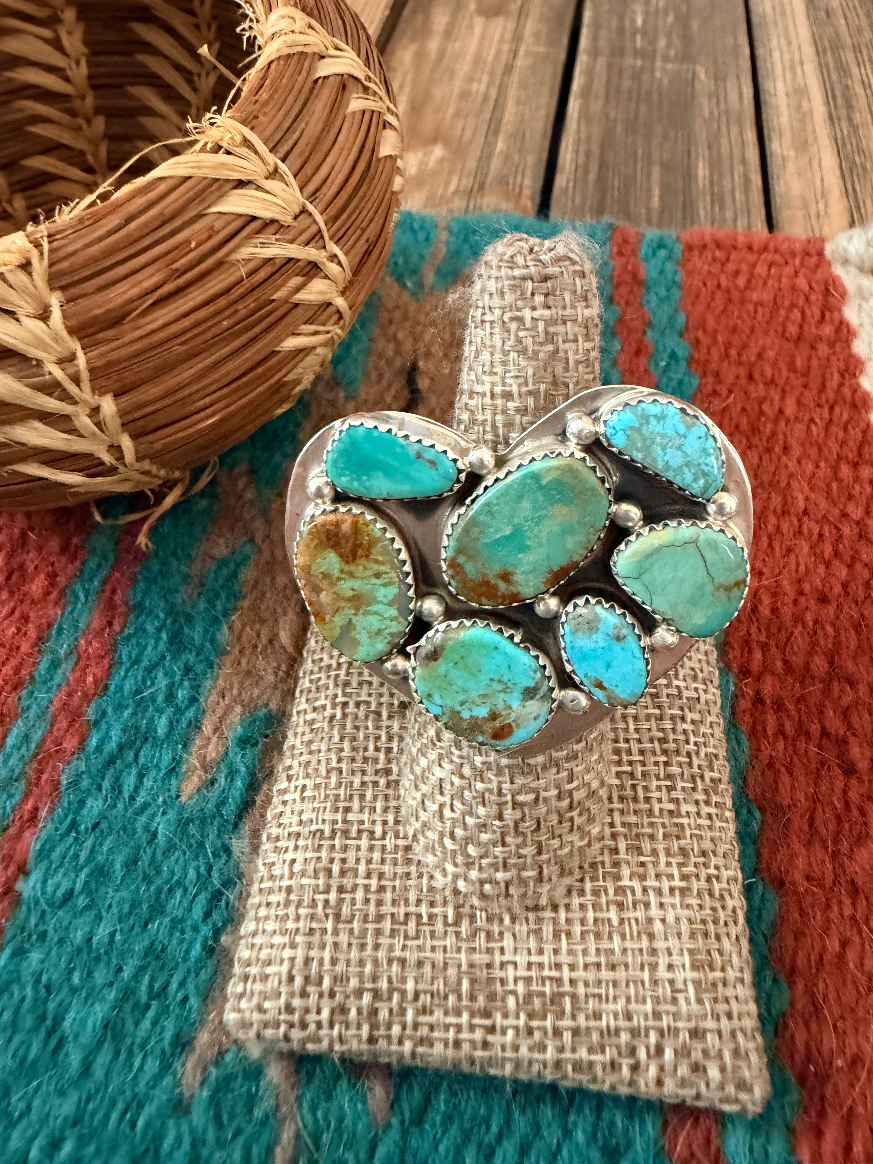 Handcrafted Turquoise & Sterling Silver Adjustable Heart Ring by Jacqueline Silver