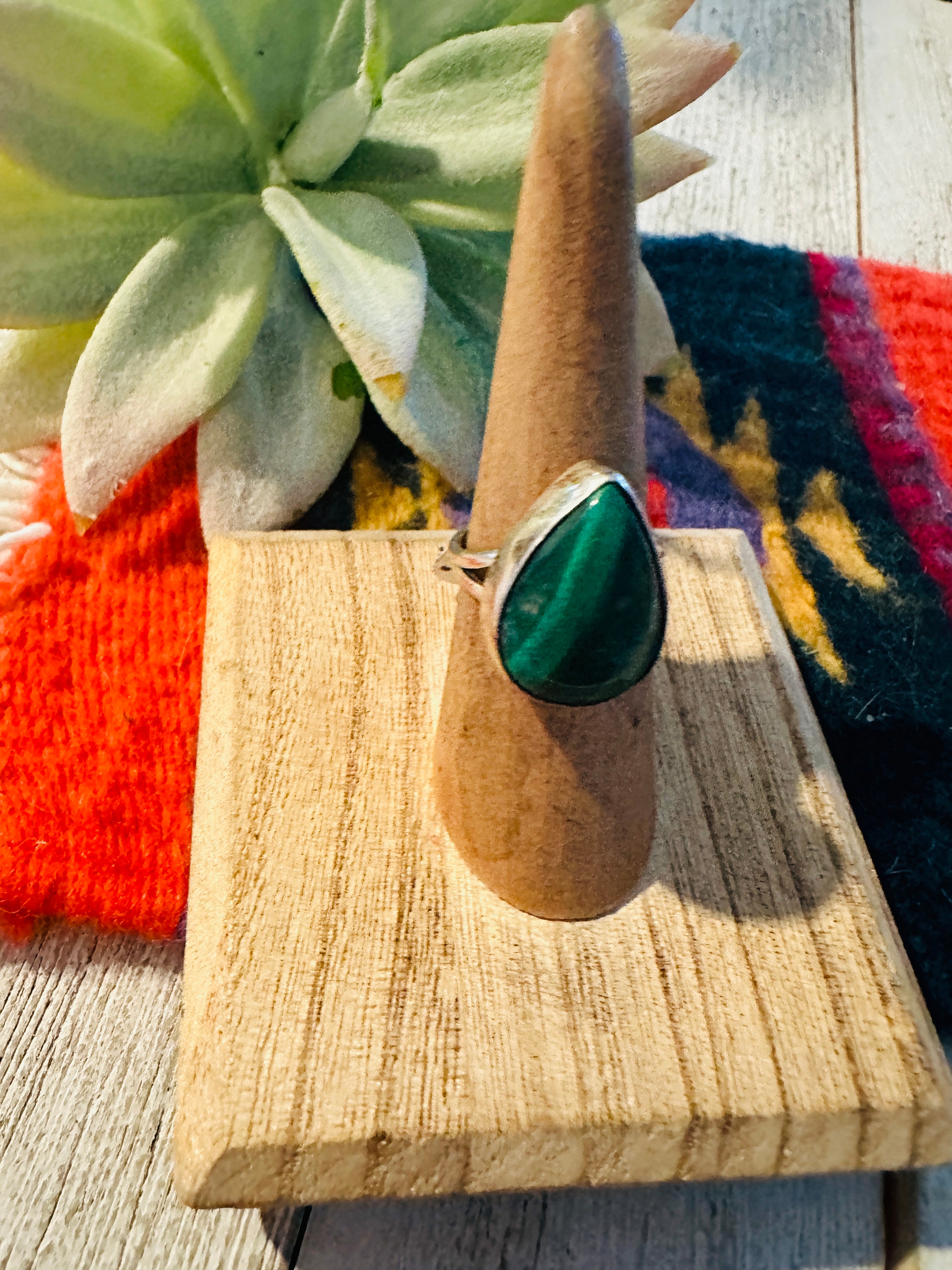 Navajo Malachite & Sterling Silver Teardrop Ring