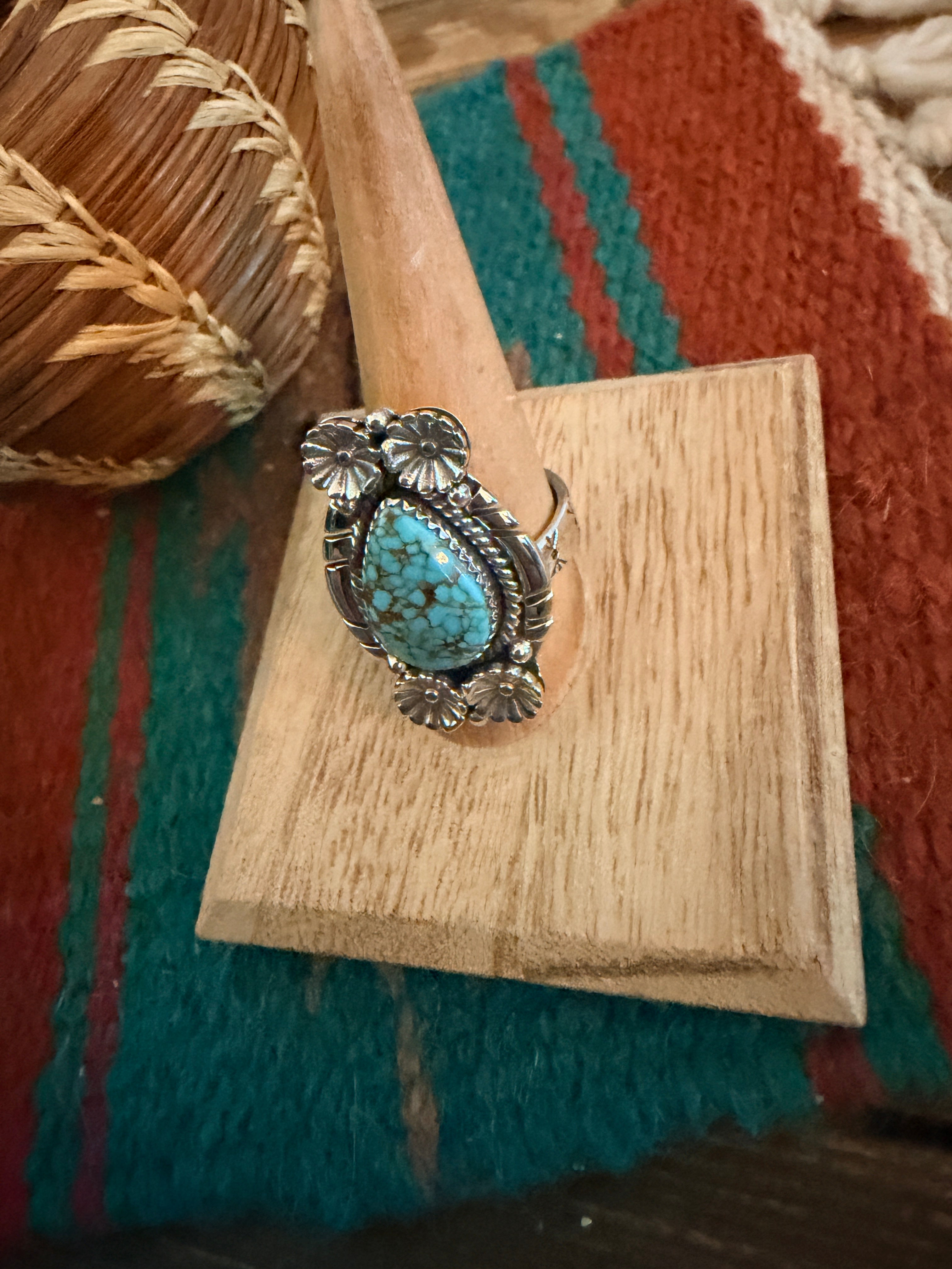 Handmade Sterling Silver Number 8 Turquoise Adjustable Ring Signed Nizhoni