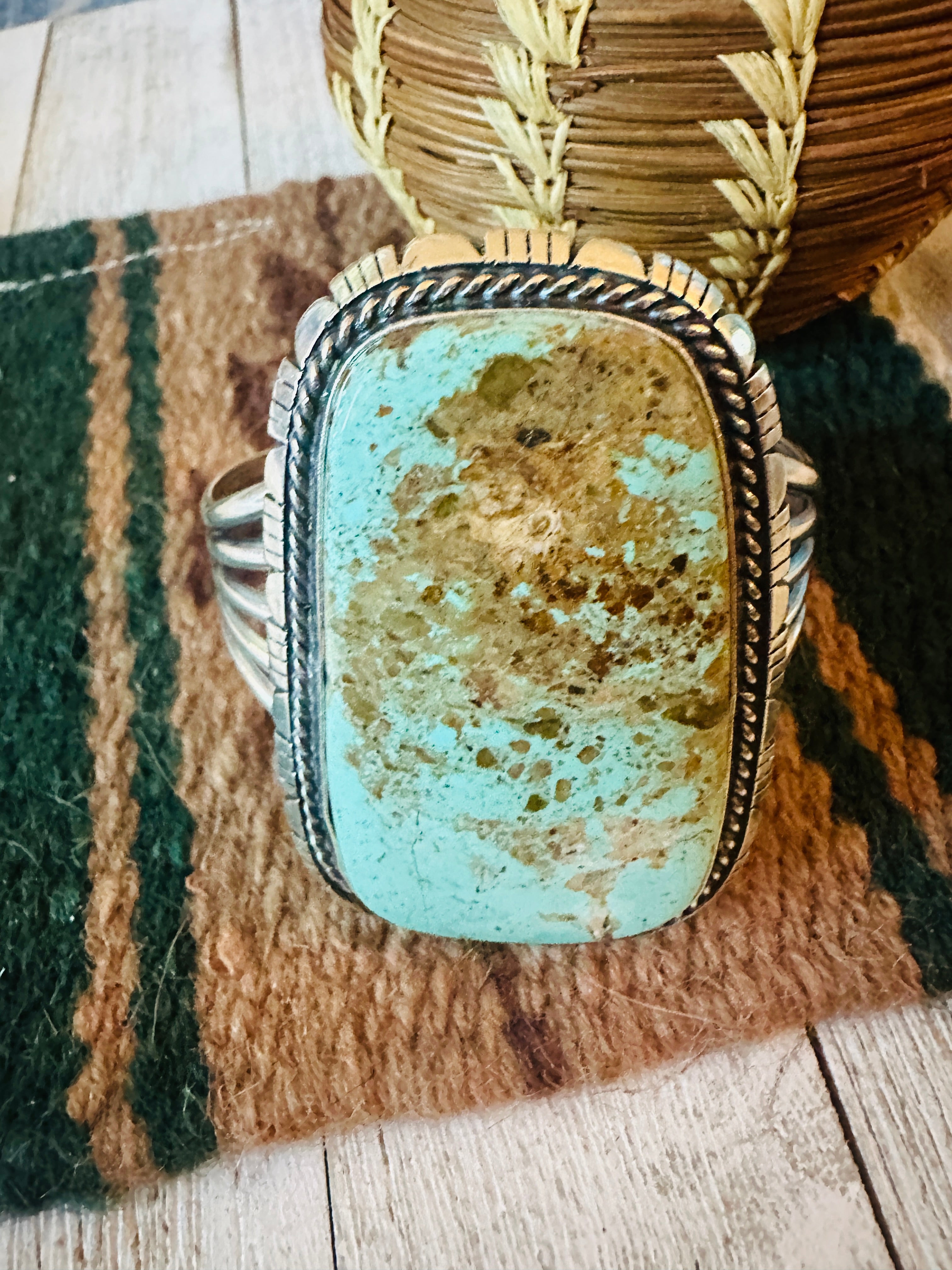 Navajo Sterling Silver & Number 8 Turquoise Cuff Bracelet