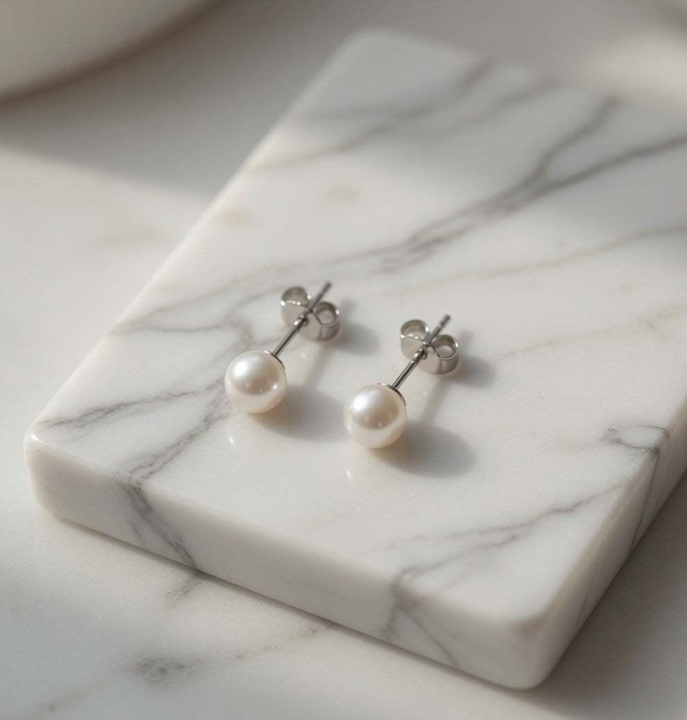 Timeless 4mm Sterling Silver White Ball Stud Earrings