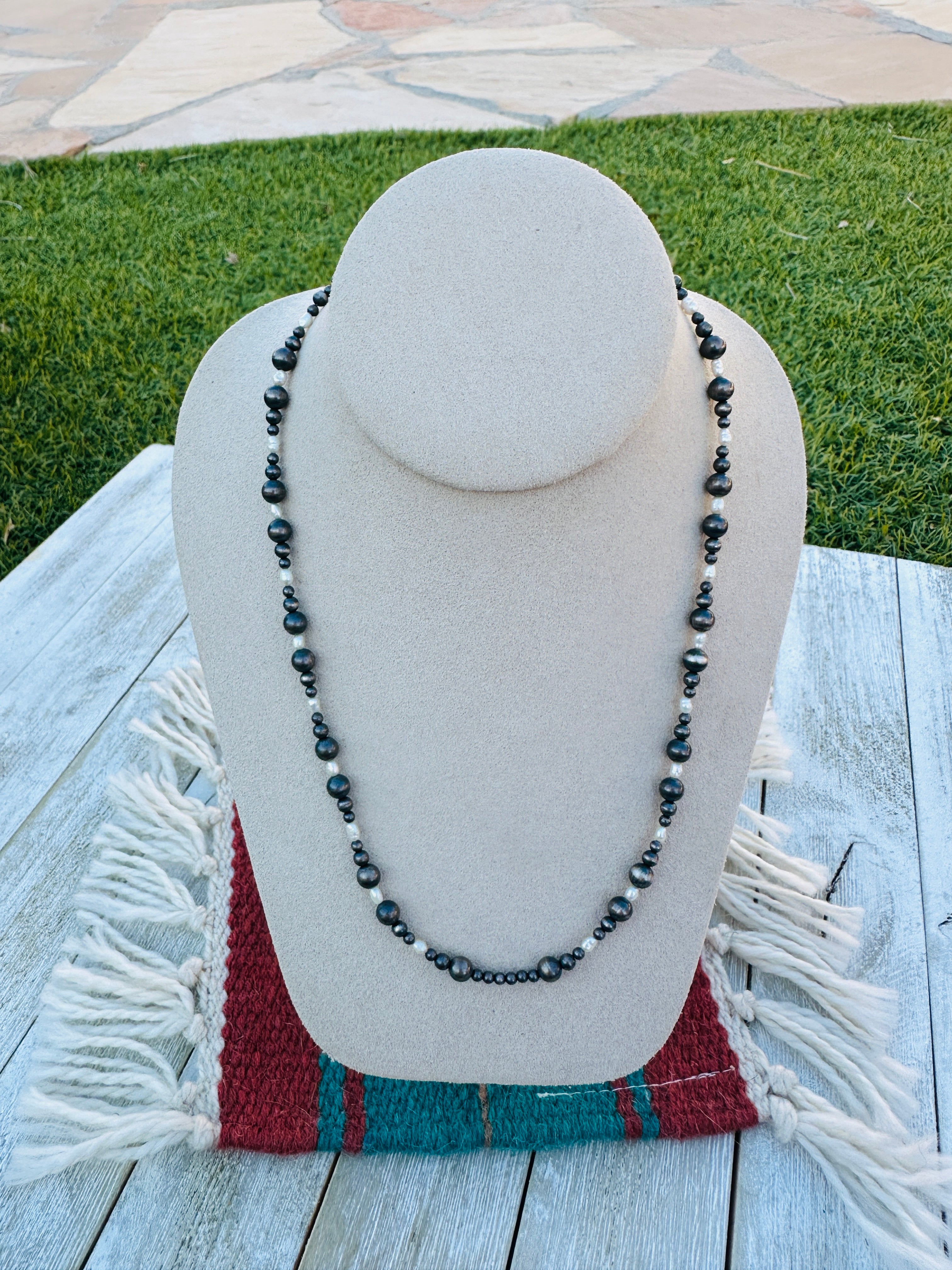 Handcrafted Sterling Silver Pearl & Freshwater Pearl 18” Beaded Necklace