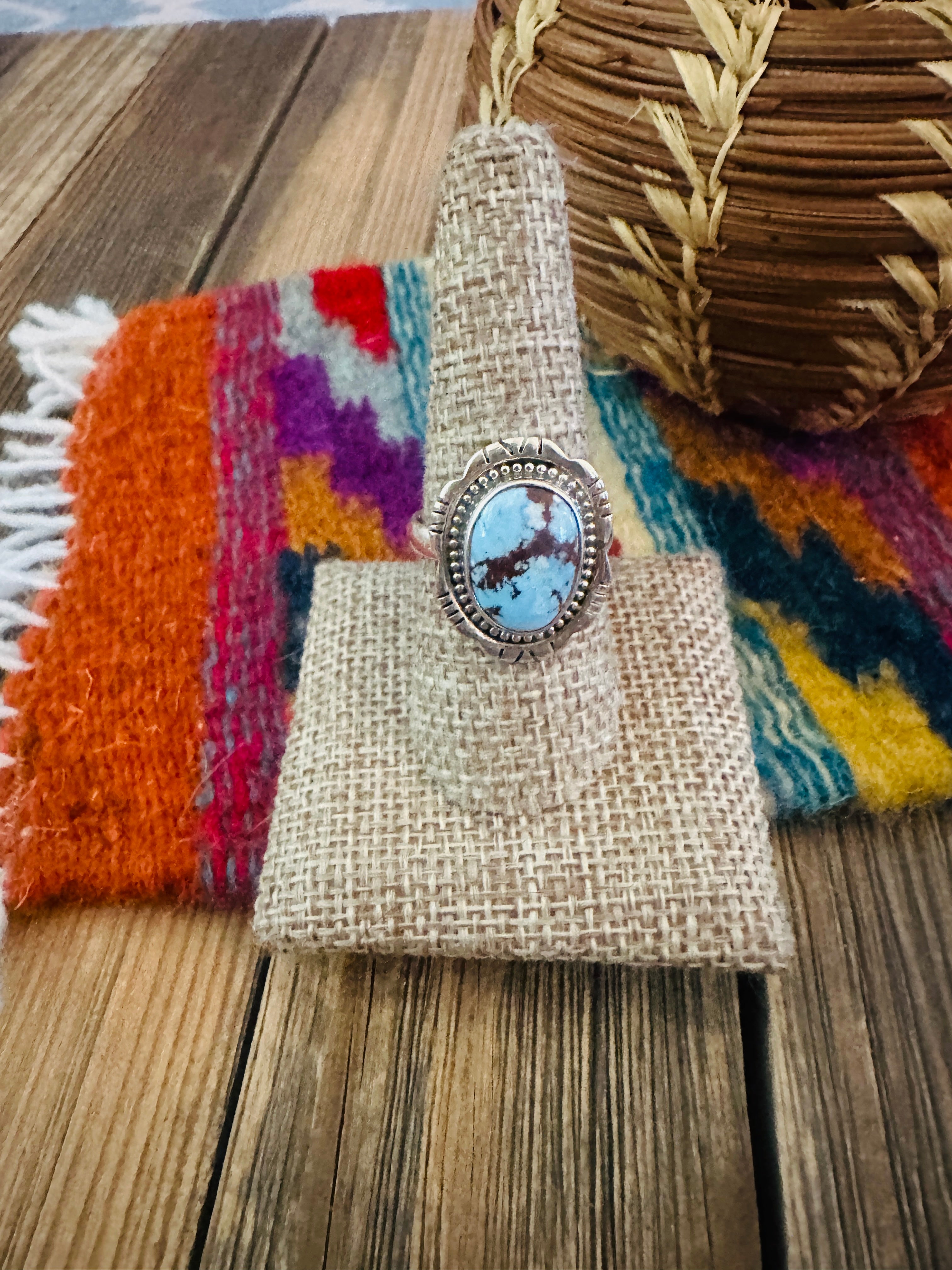 Handcrafted Golden Hills Turquoise & Sterling Silver Ring Size 10