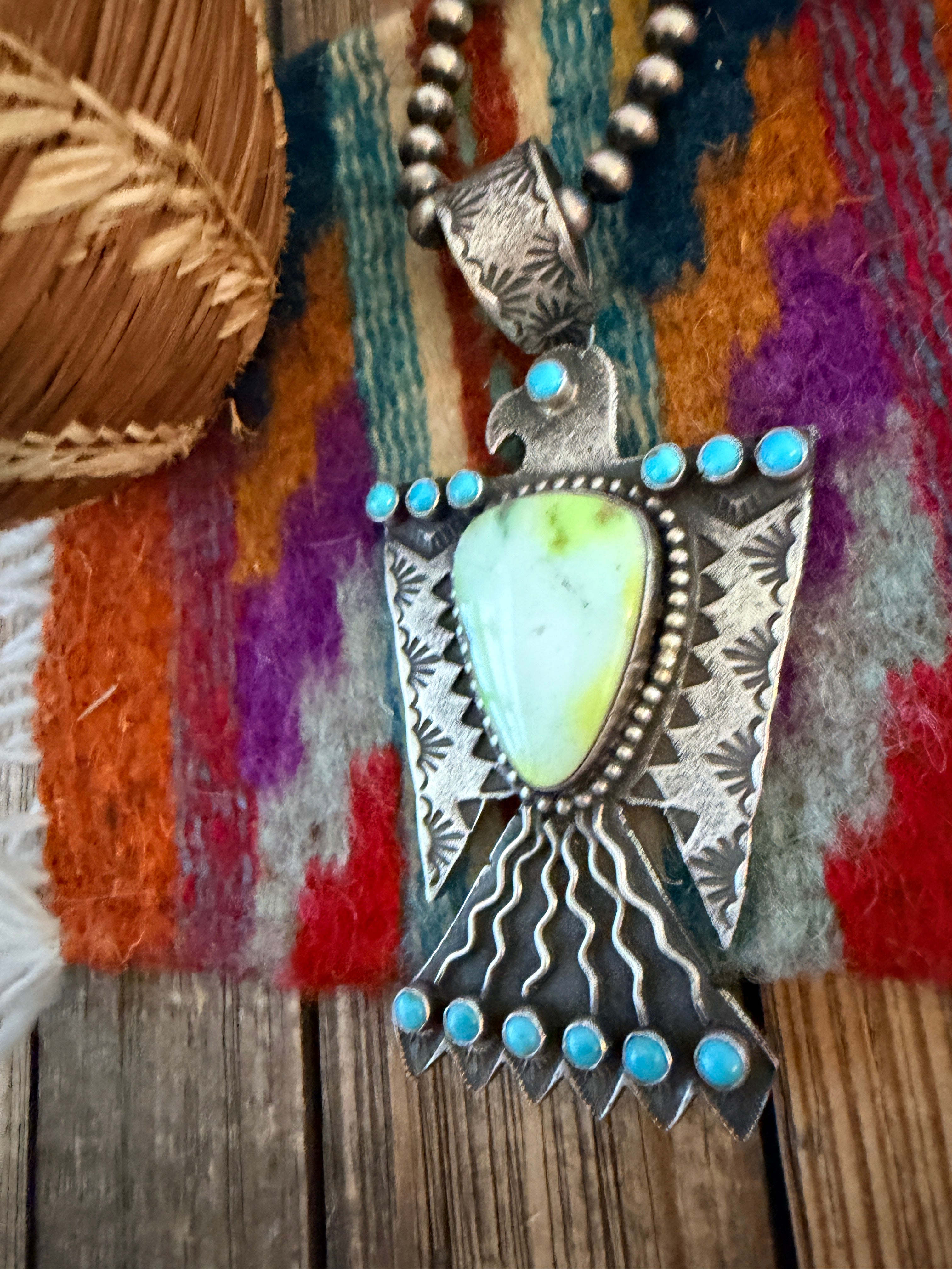 Handcrafted Sterling Silver & Turquoise Thunderbird Pendant by Shawn Cayatineto