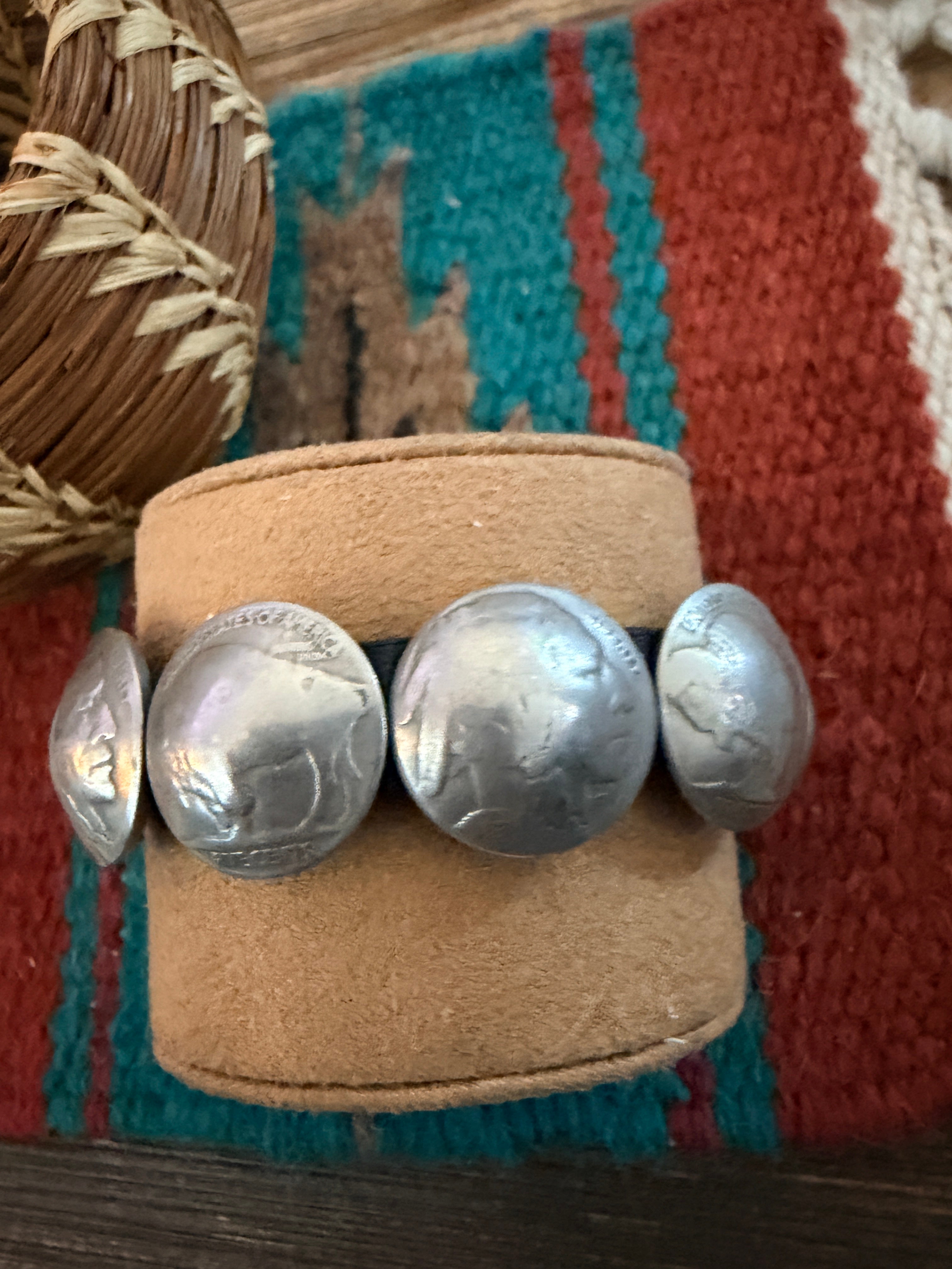 Handcrafted Old Pawn Buffalo Nickel & Leather Bracelet