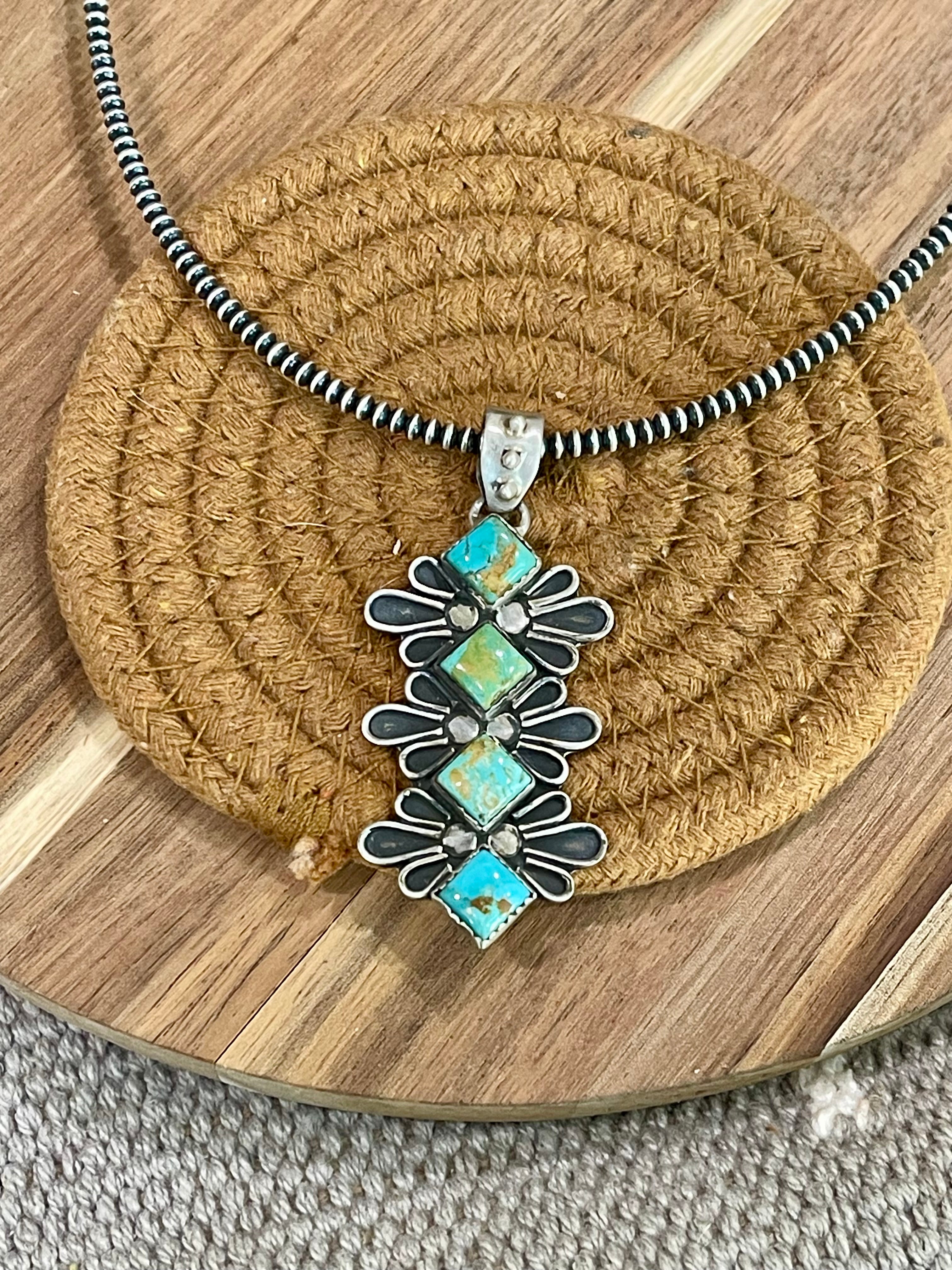 Handmade Sterling Silver & Kingman Turquoise Pendant And Earring Set