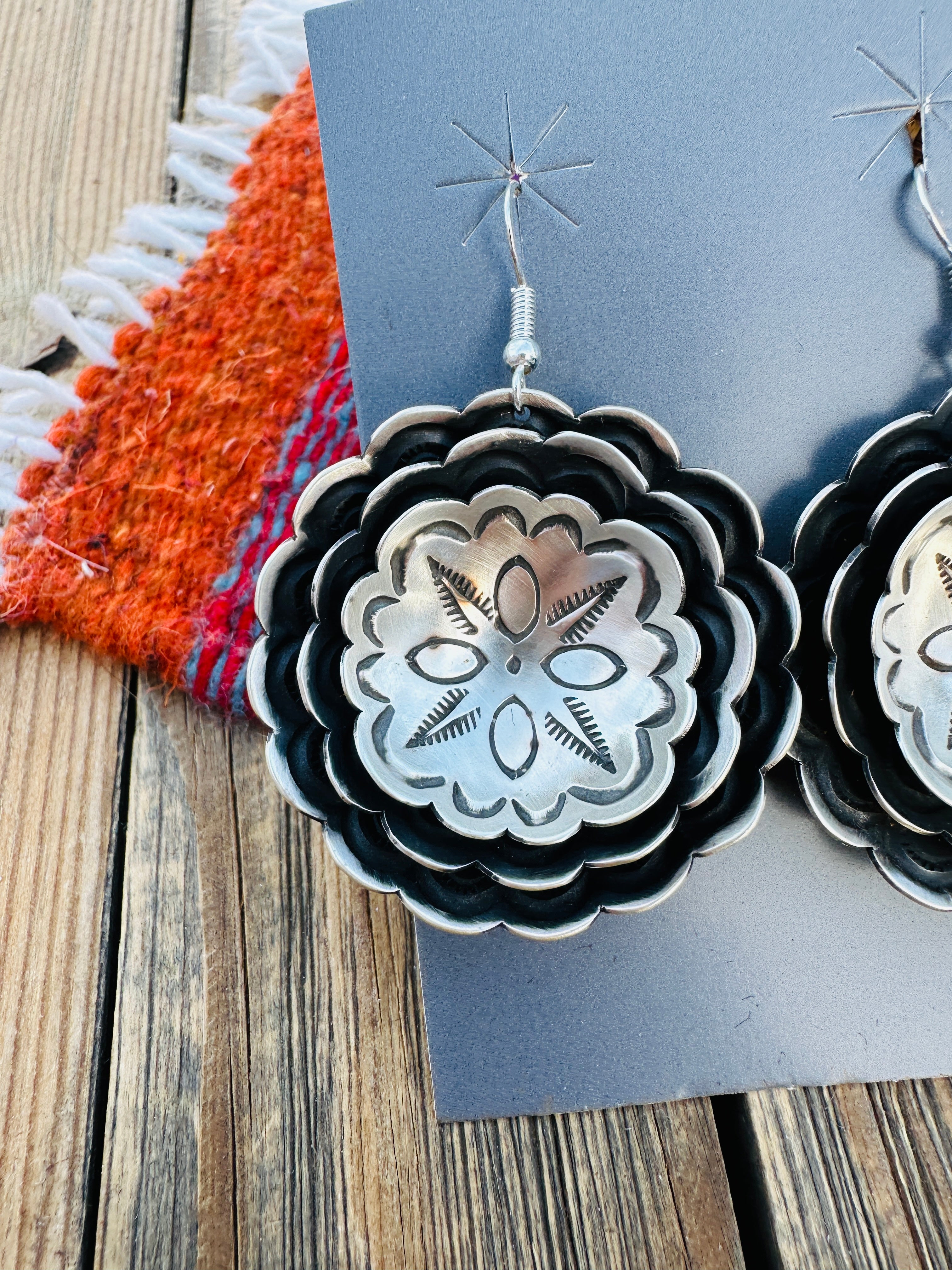 Handcrafted Sterling Silver Concho Dangle Earrings by Leander Tahe