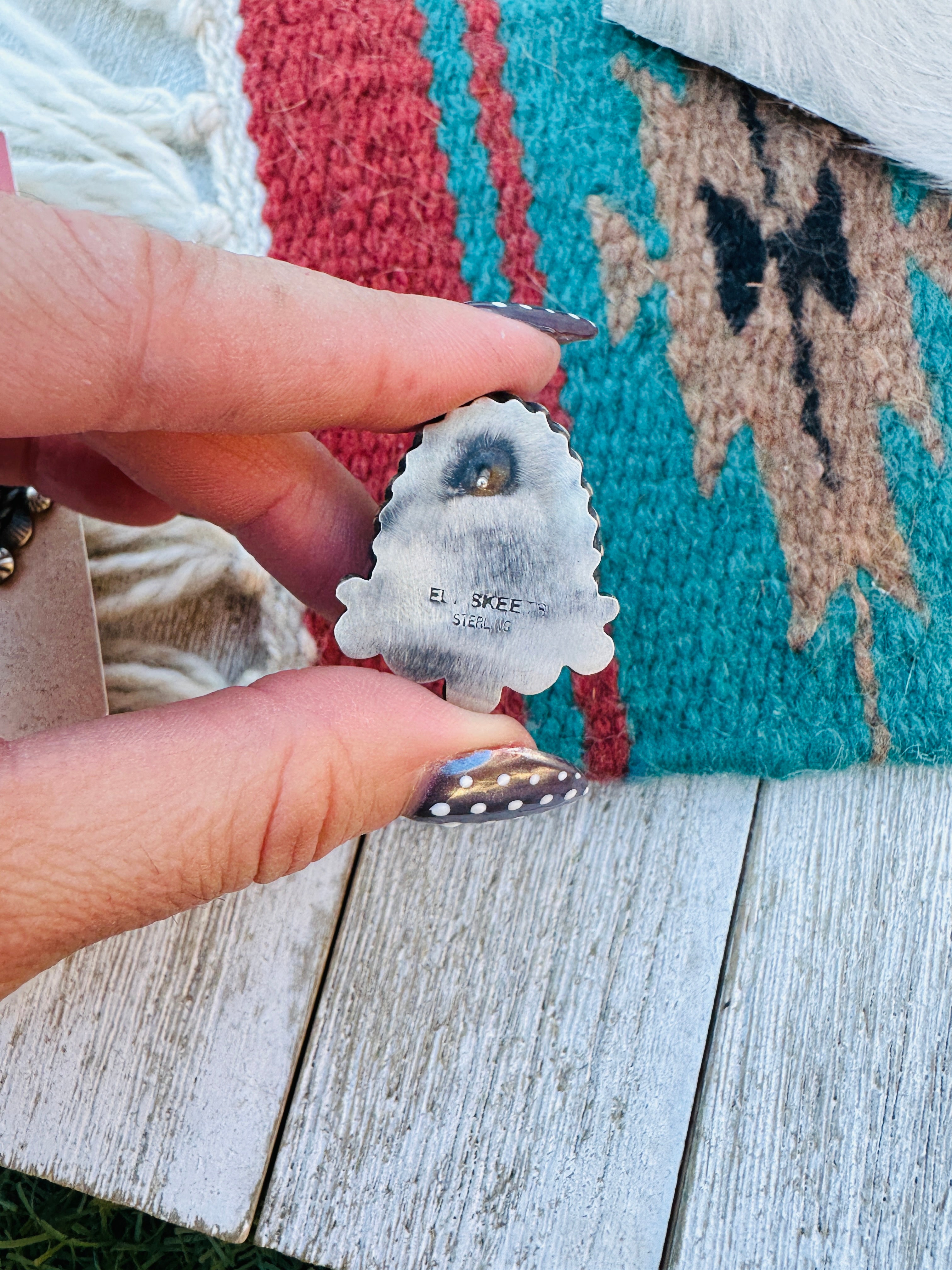 Handcrafted Kingman Web Turquoise & Sterling Silver Necklace and Earring Set by Eli Skeets