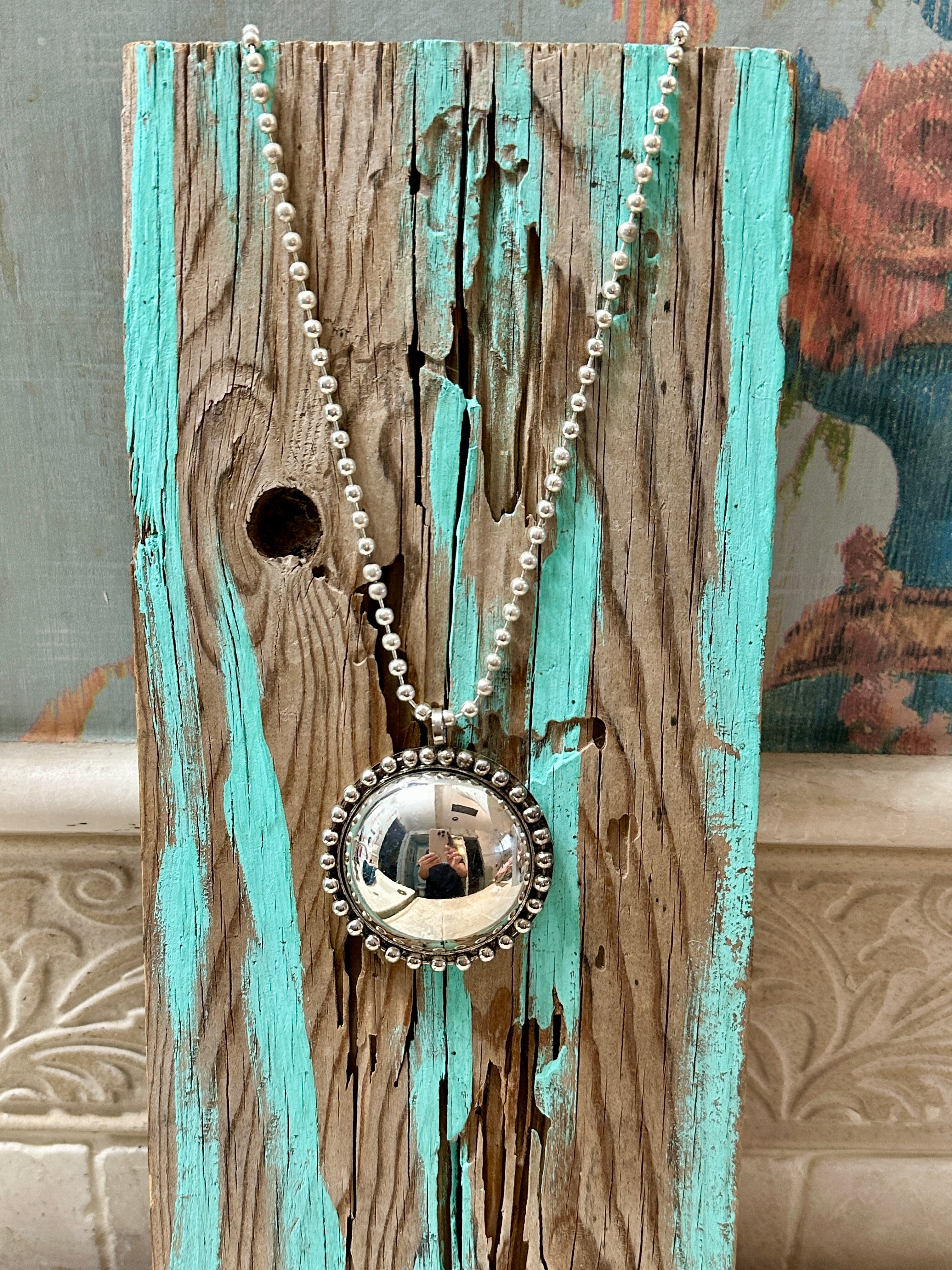 Silver Beaded Circle Pendant Necklace