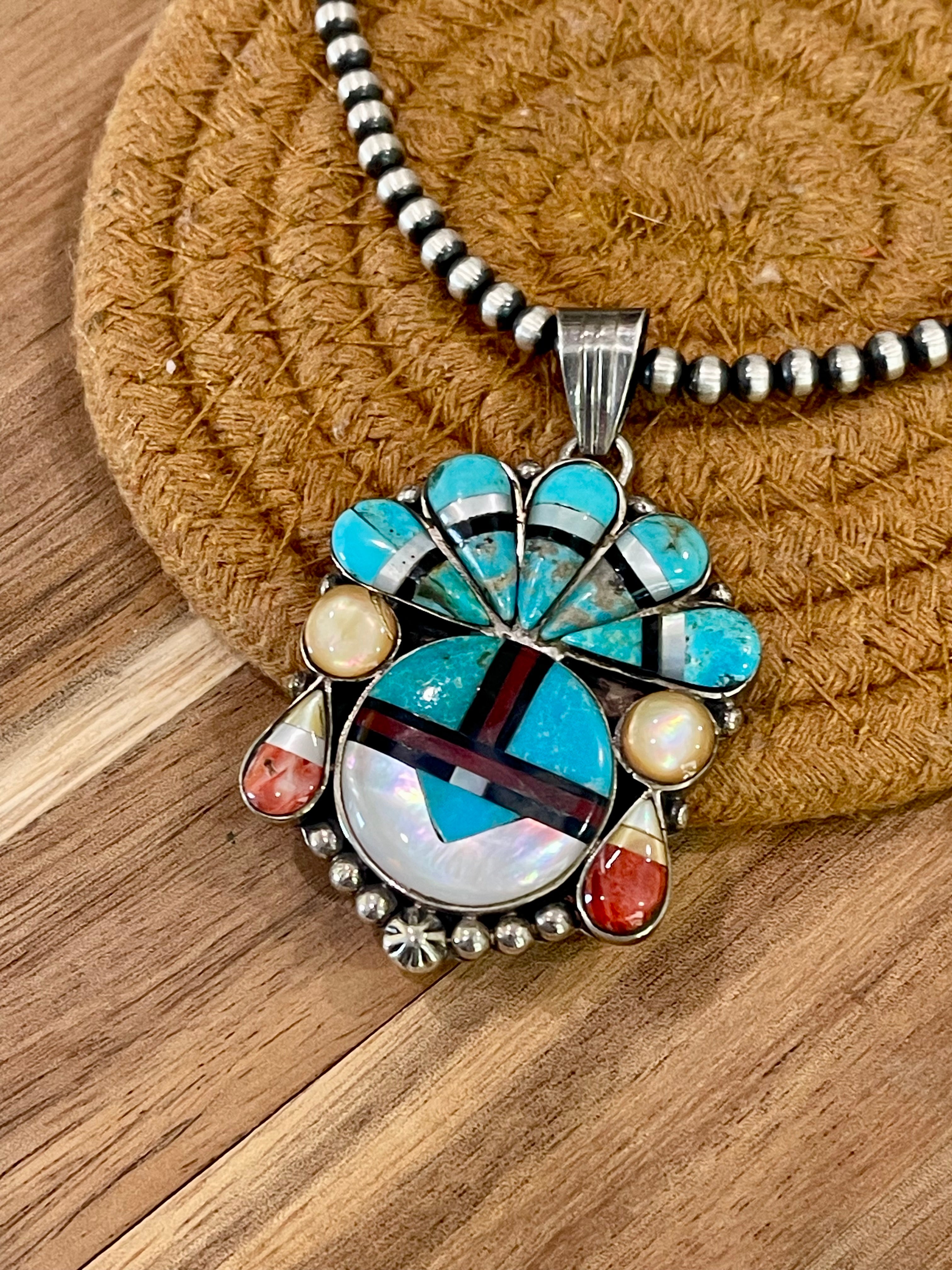 Handmade Sterling Silver & Multi Stone Sunface Pendant