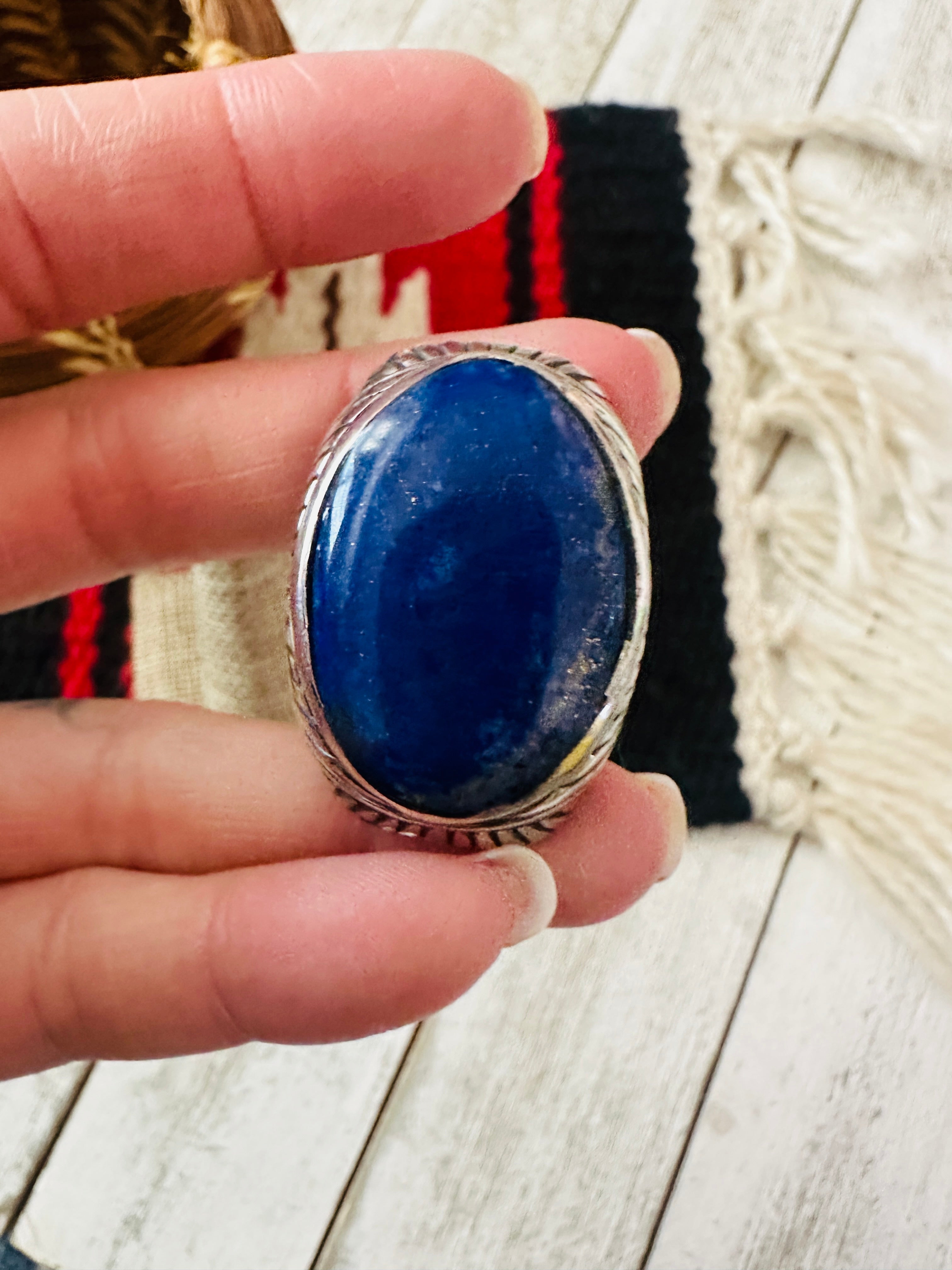 Old Pawn Navajo Sterling Silver & Lapis Men’s Ring Size 9