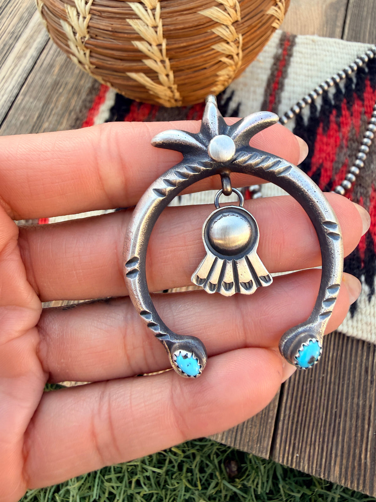 Handcrafted Sterling Silver & Turquoise Naja Pendant by Martha Cayatineto