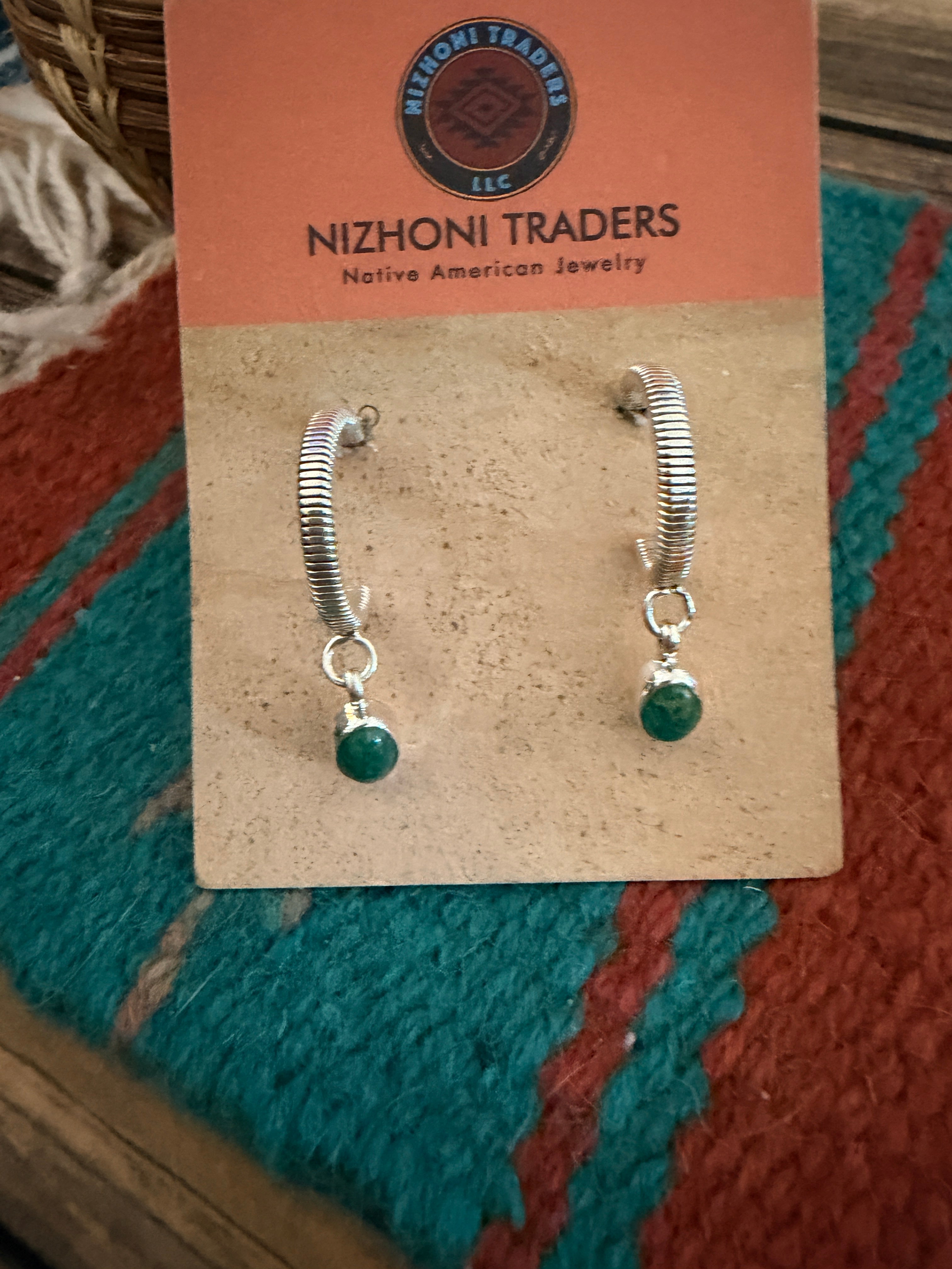 Handcrafted Turquoise & Sterling Silver Hoop Earrings
