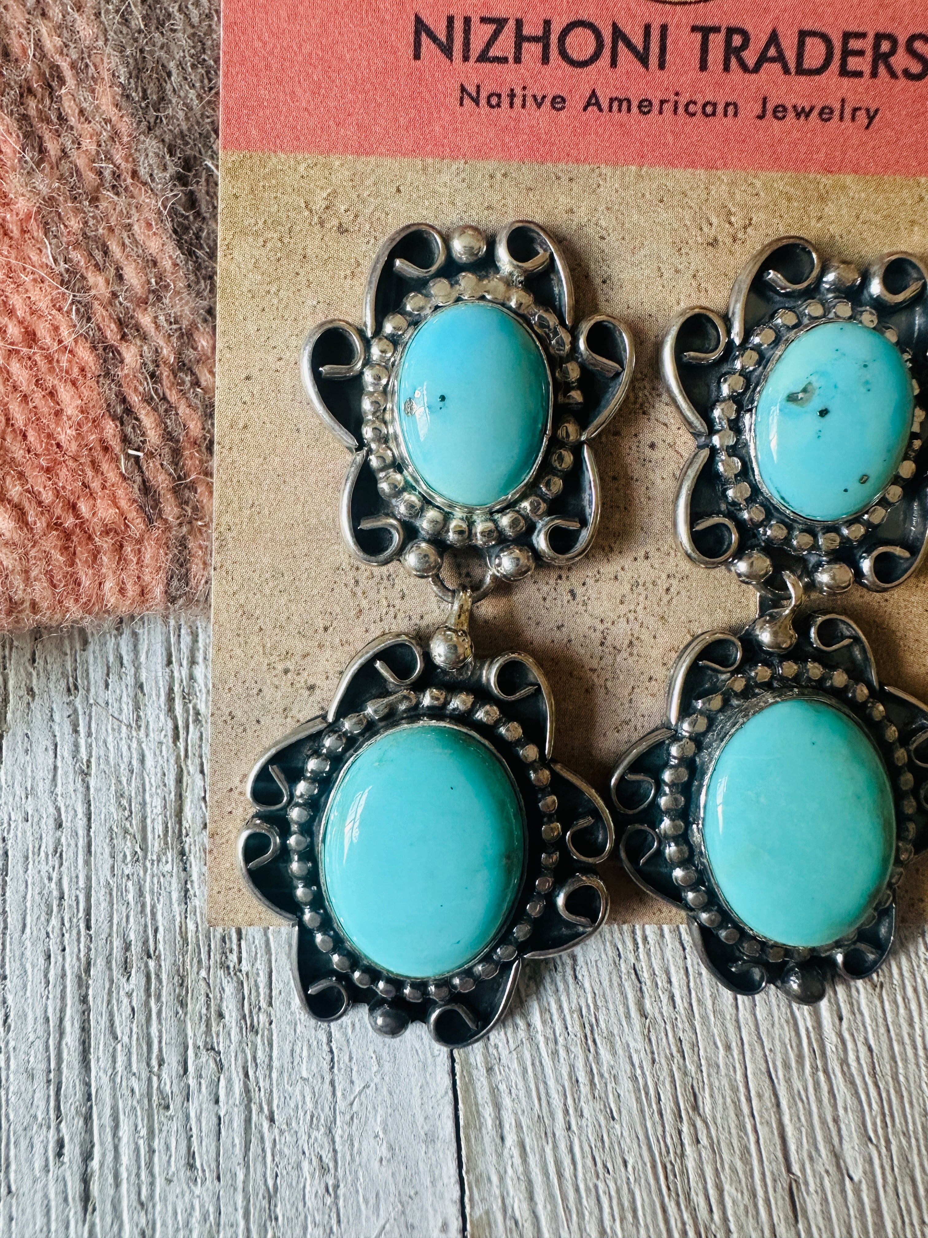 Navajo Kingman Turquoise And Sterling Silver Dangle Earrings