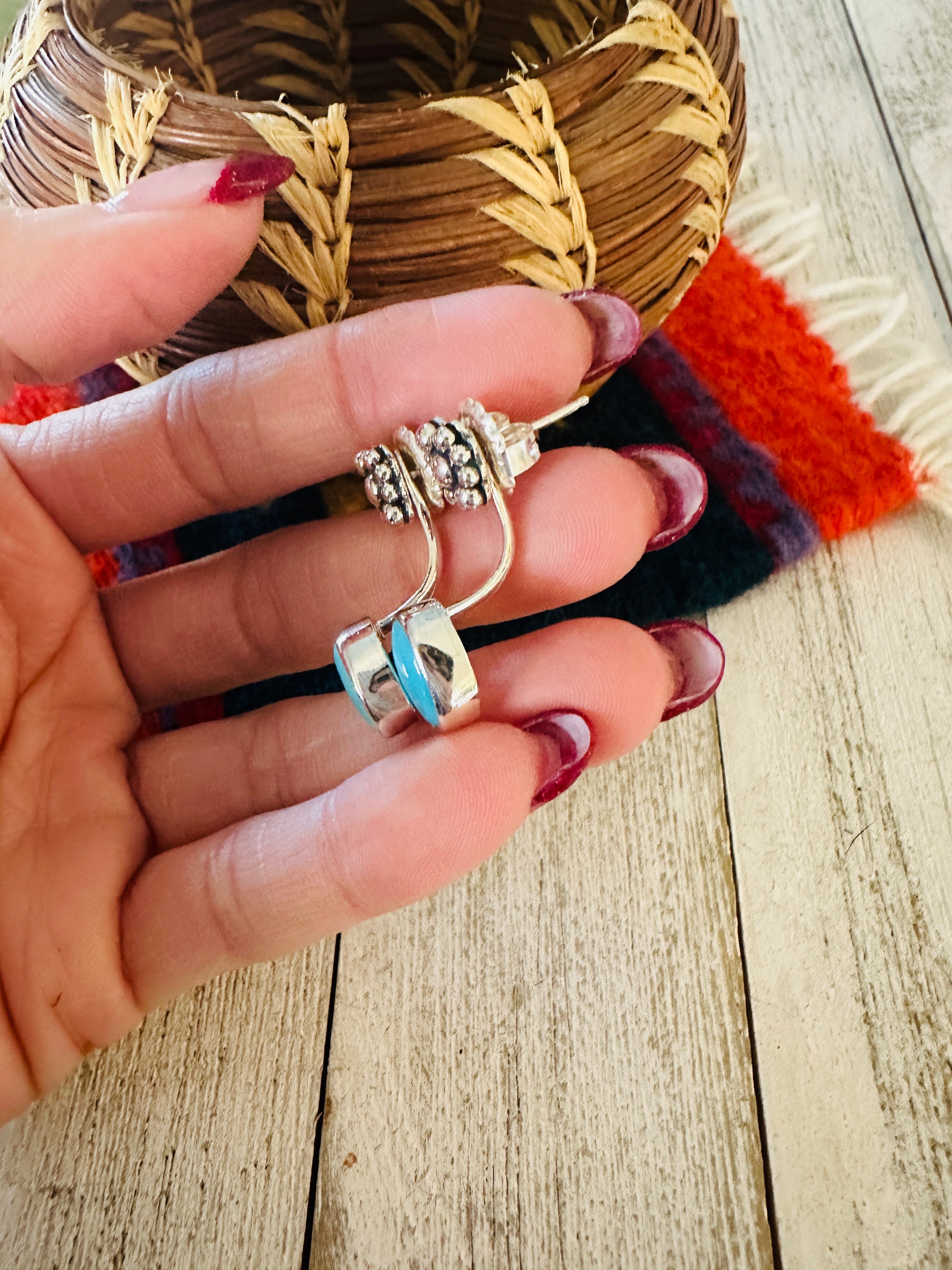 Navajo Sleeping Beauty Turquoise and Sterling Silver Under Lobe Earrings