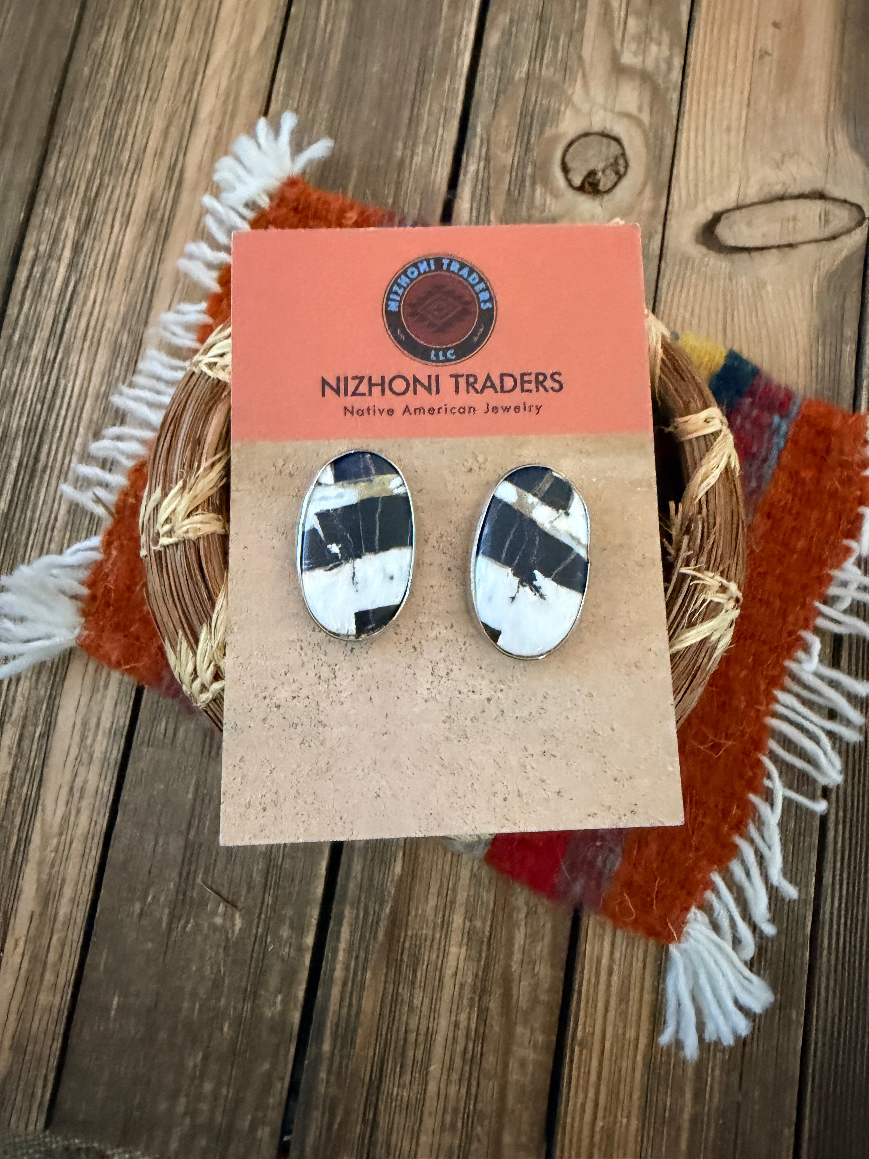 Handcrafted White Buffalo & Sterling Silver Post Earrings