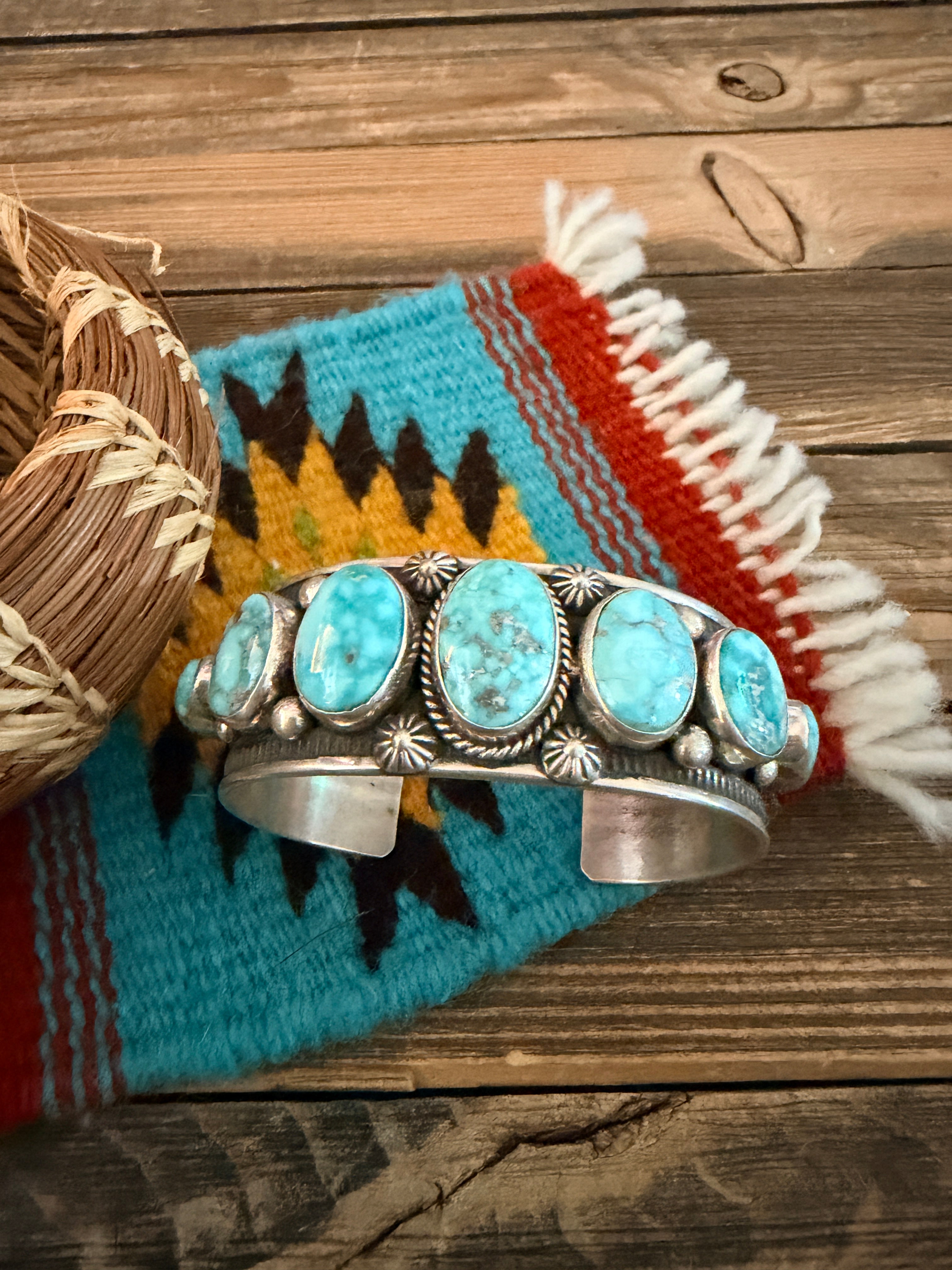 Handcrafted Sterling Silver and Turquoise Cuff Bracelet by Albert Jake