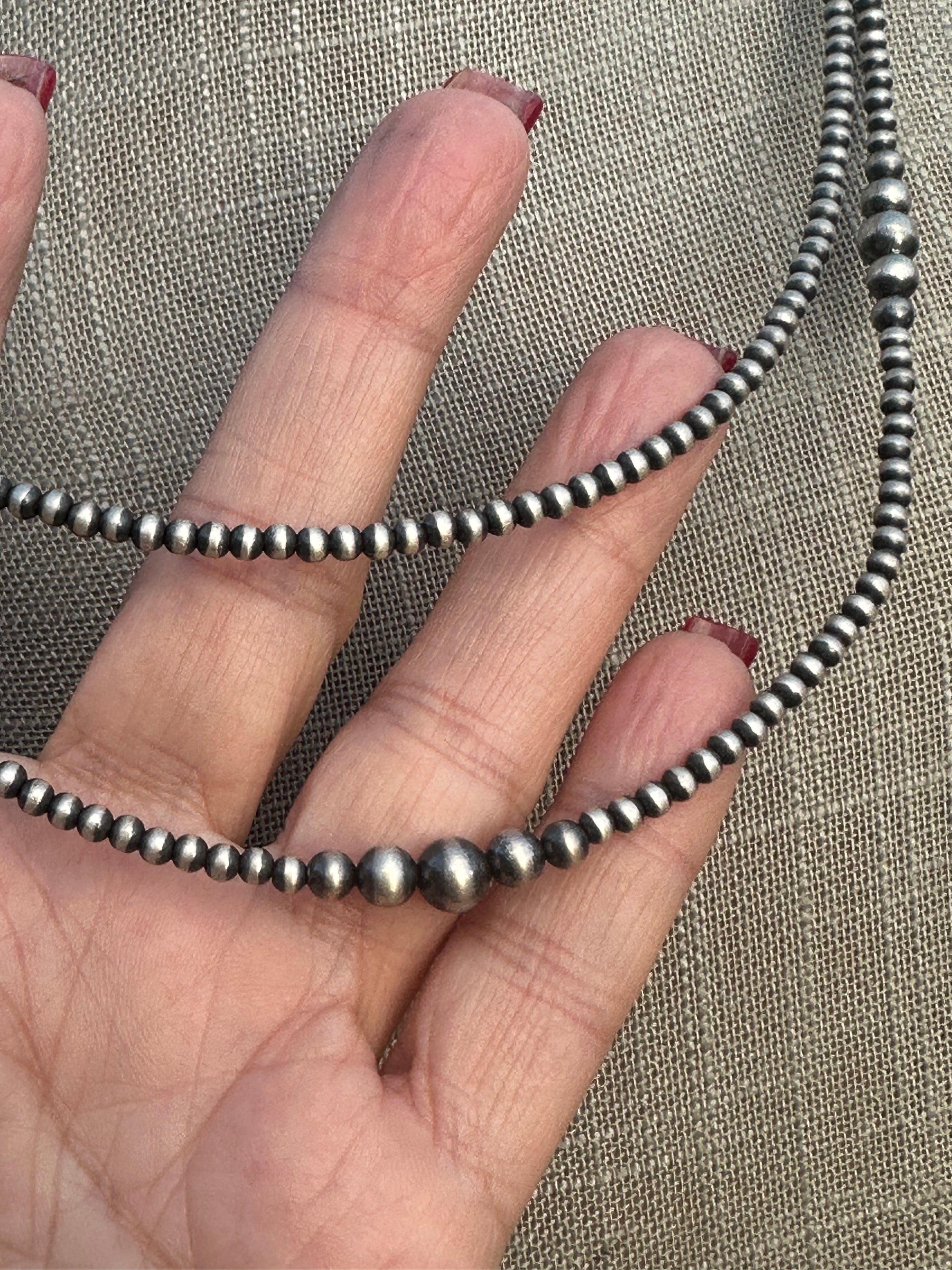 Sterling Silver Navajo Pearl Style Double Strand Beaded Necklace