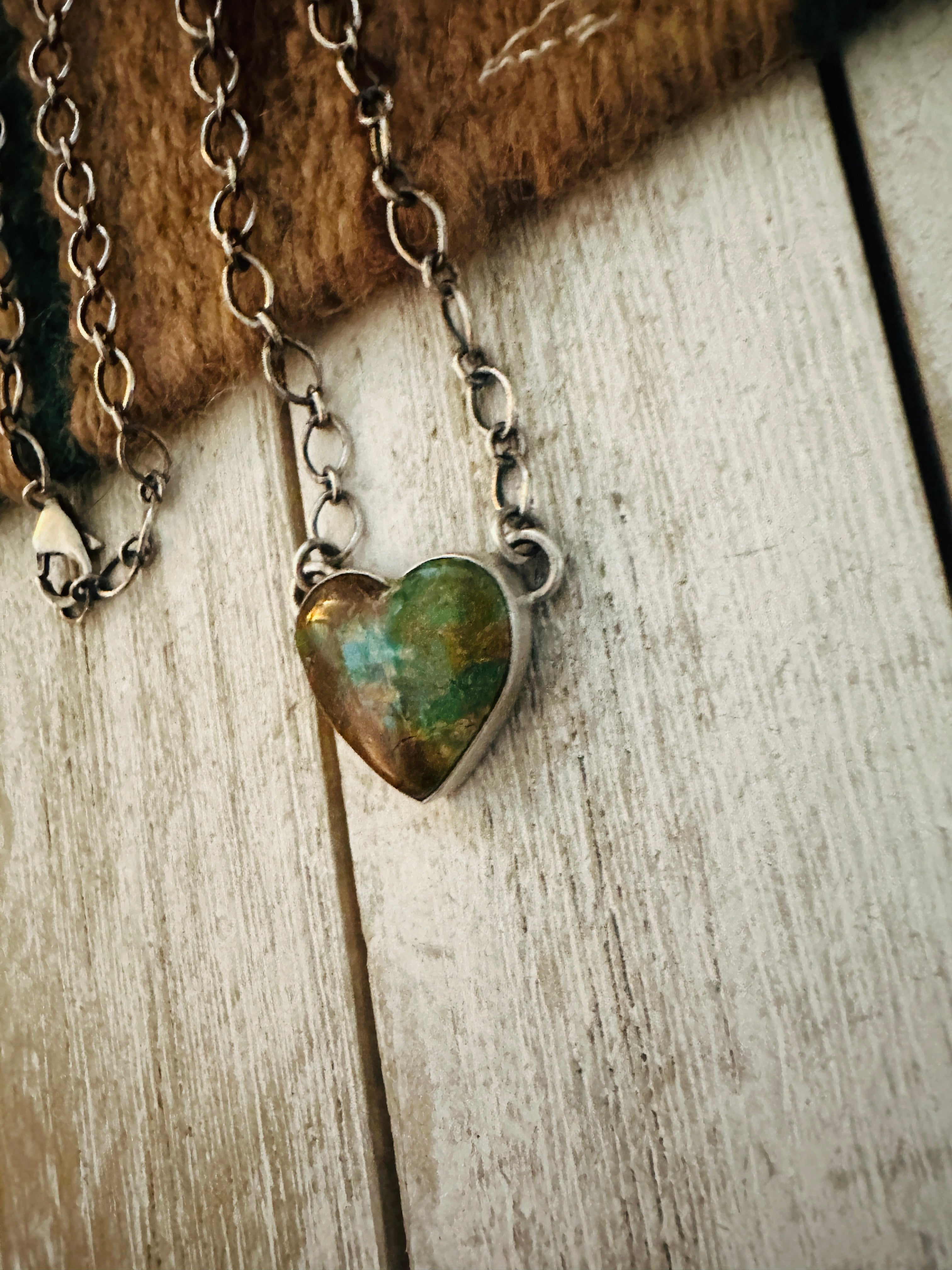 Navajo Sterling Silver & Royston Turquoise Heart Necklace