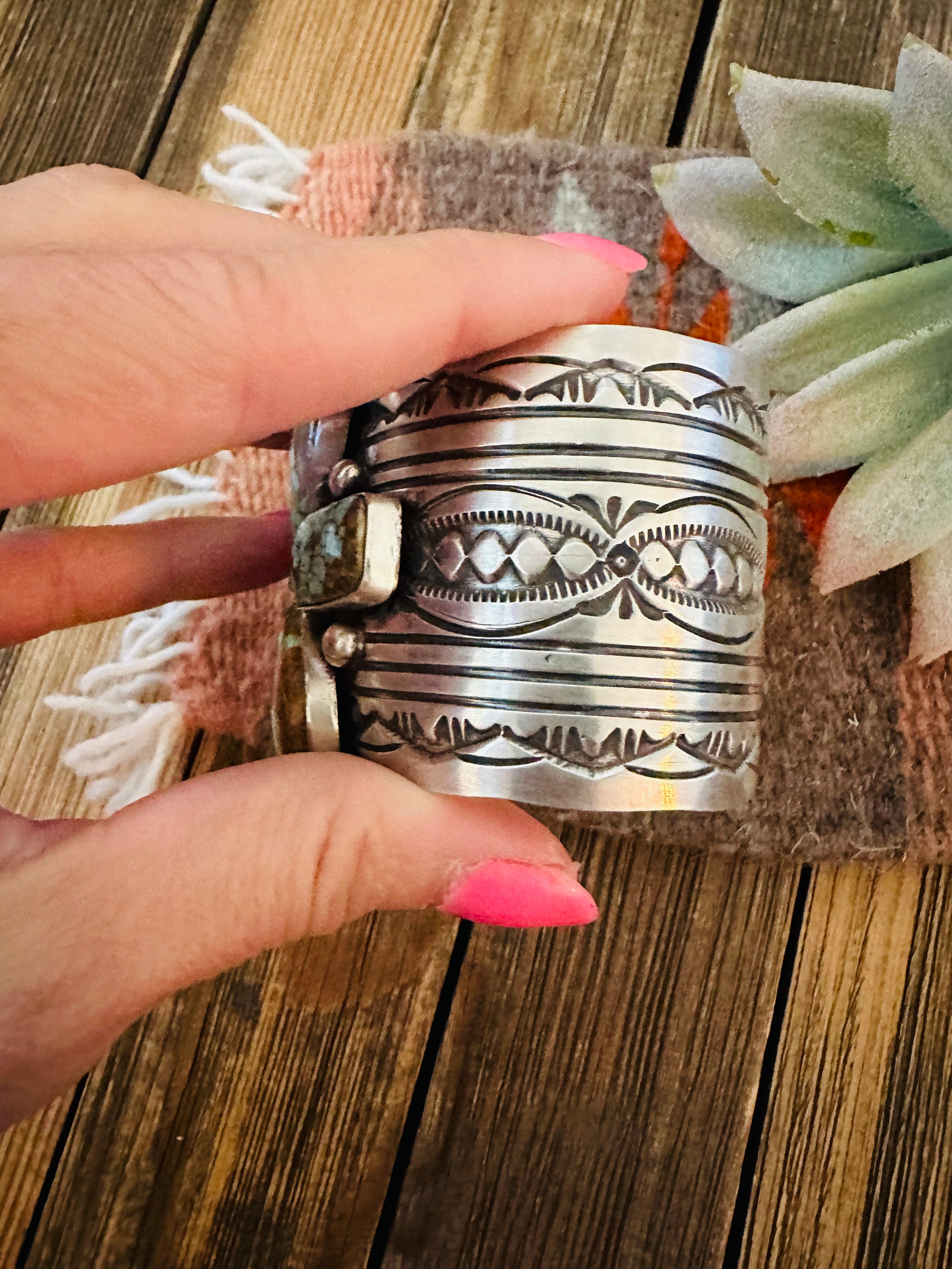 Navajo Number 8 Turquoise & Sterling Silver Cluster Cuff Bracelet