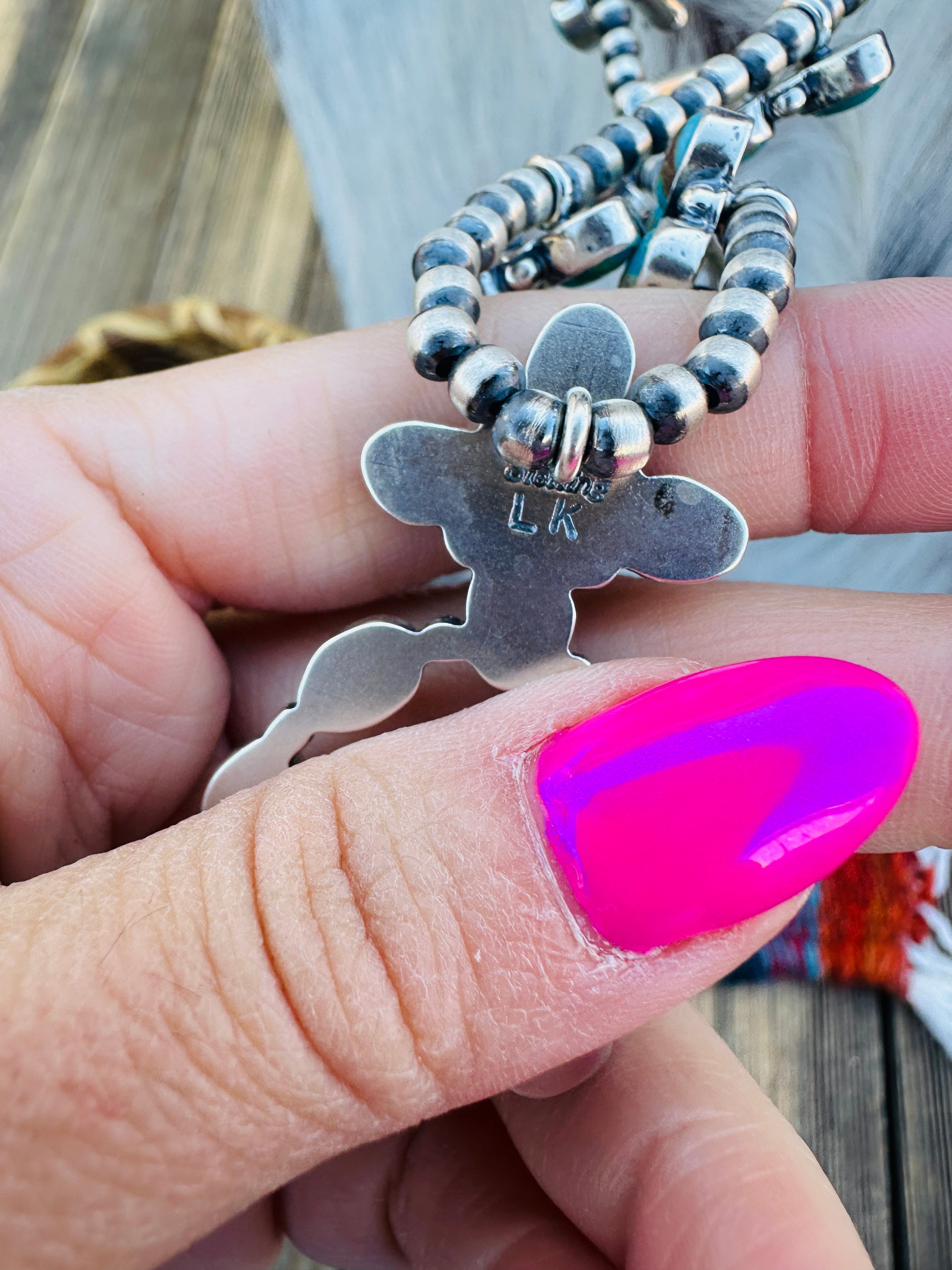 Handcrafted Sterling Silver & Turquoise Squash Blossom Necklace Set