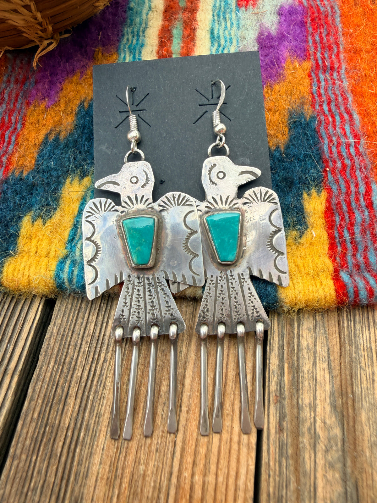 Handcrafted Sterling Silver & Turquoise Thunderbird Dangle Earrings by Vernon Begay