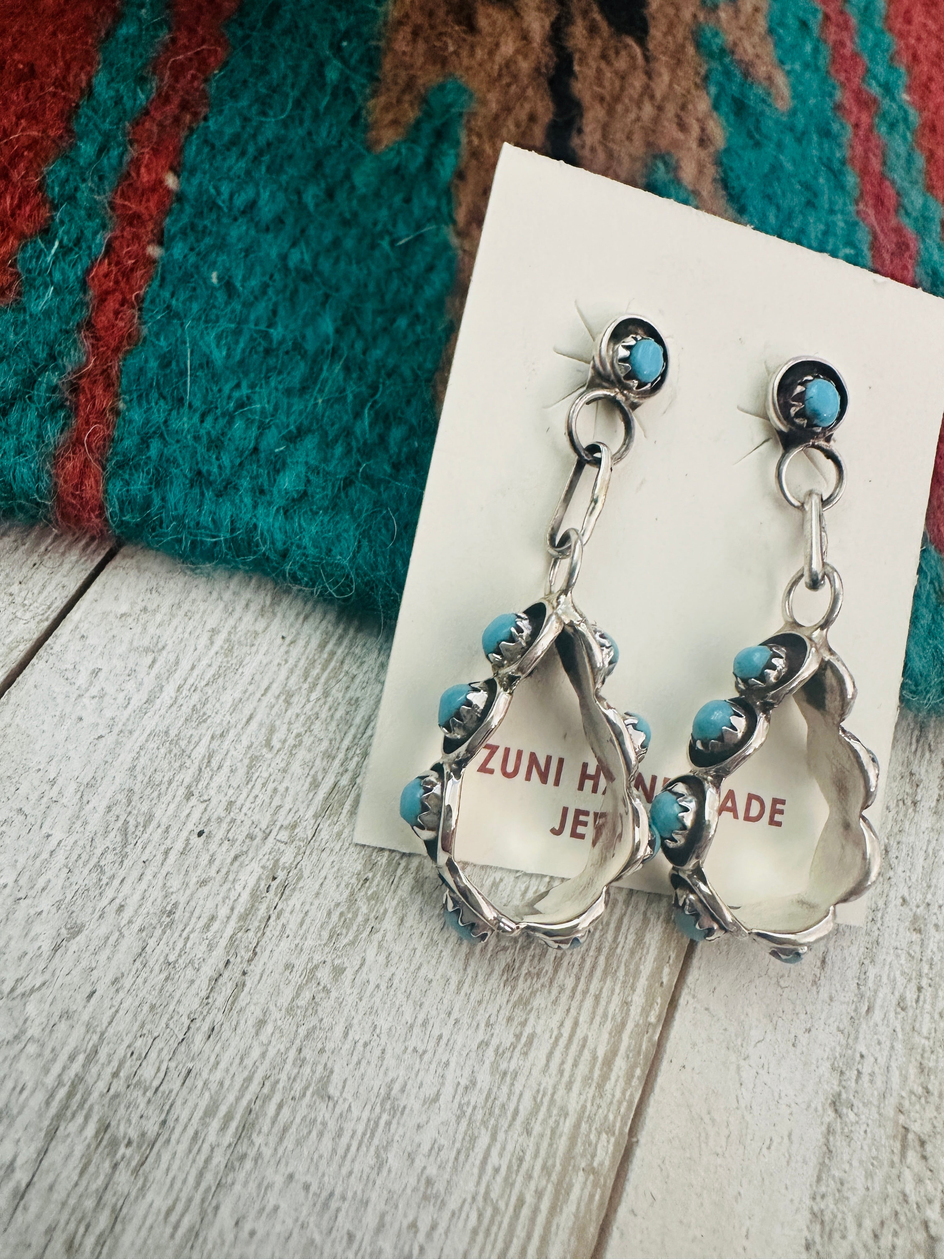 Zuni Turquoise & Sterling Silver Snake Eye Dangle Earrings