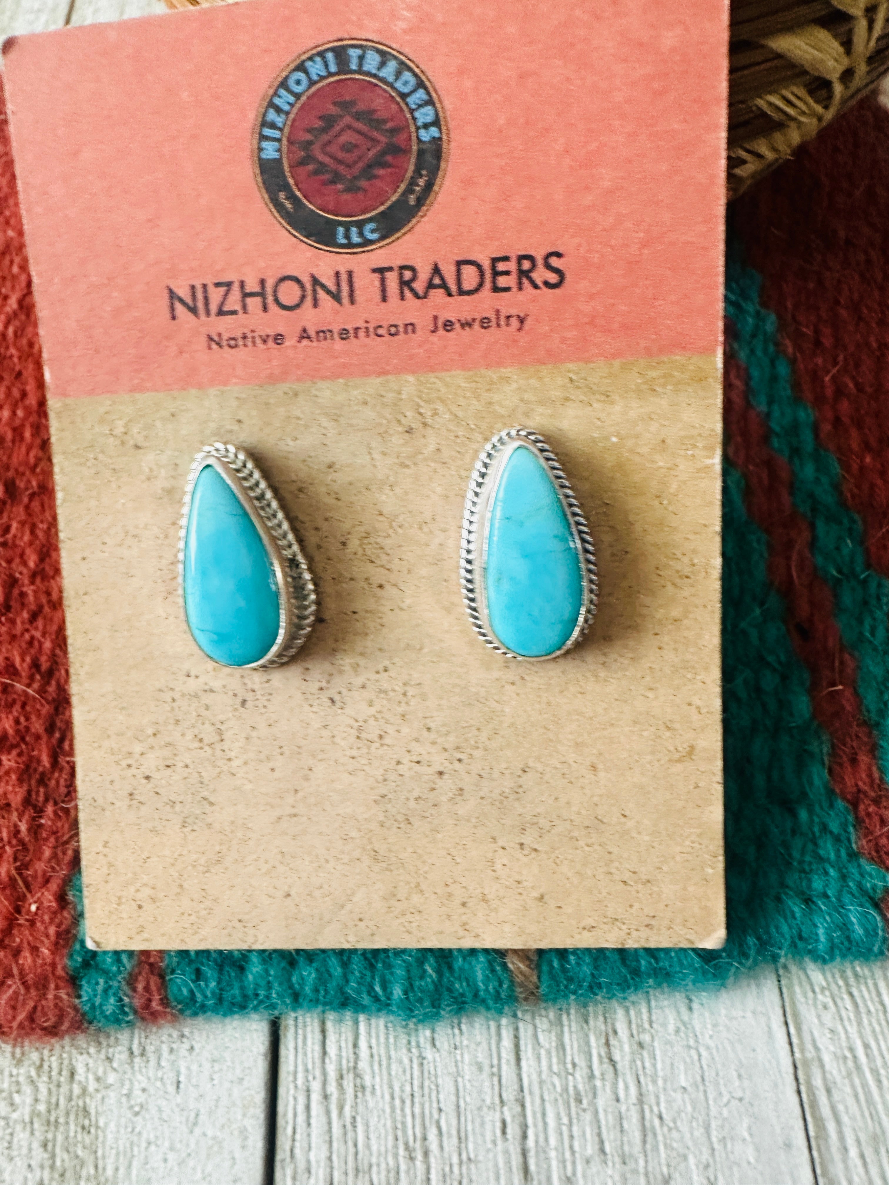 Navajo Turquoise & Sterling Silver Teardrop Post Earrings