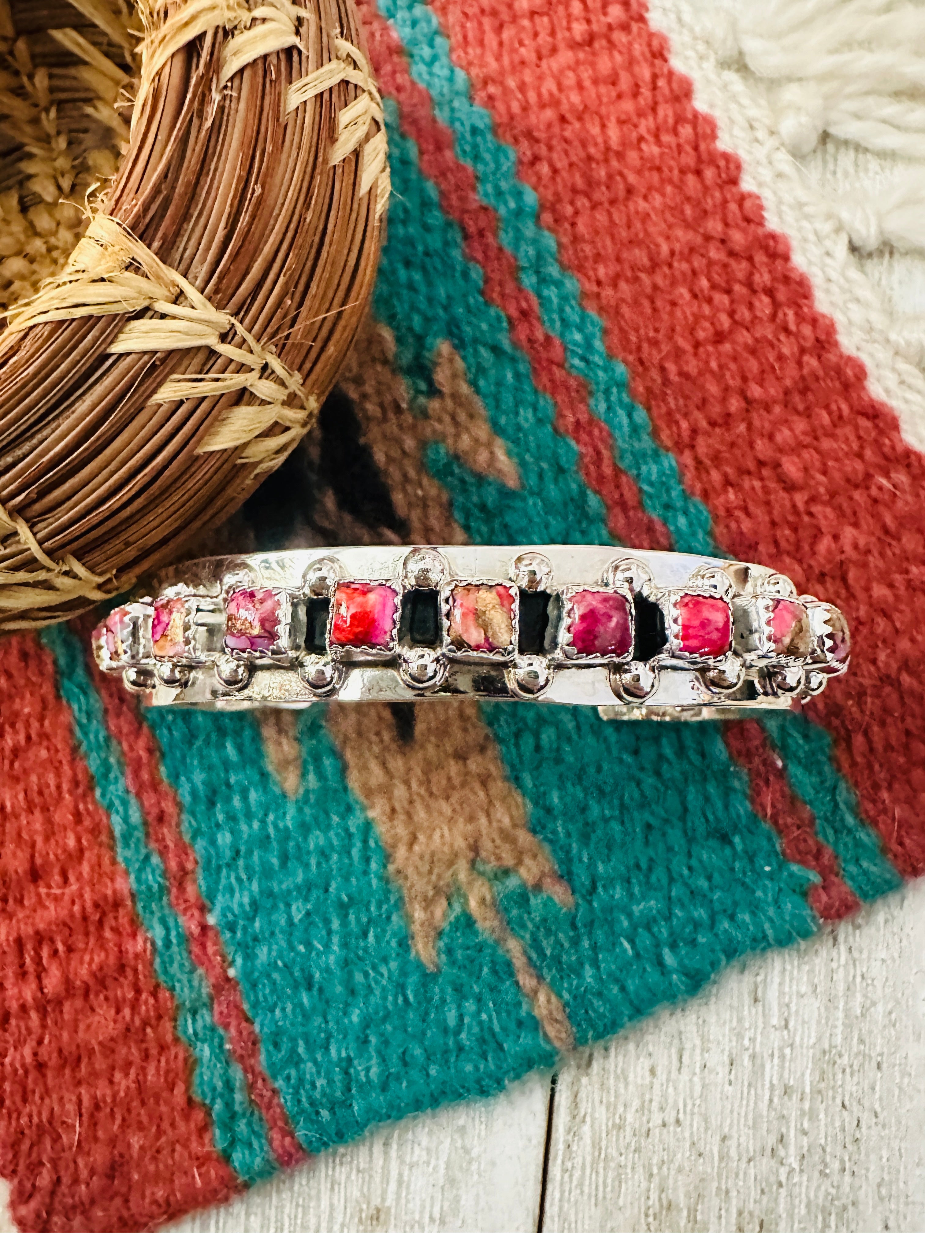 Handcrafted Sterling Silver & Pink Mojave Cuff Bracelet