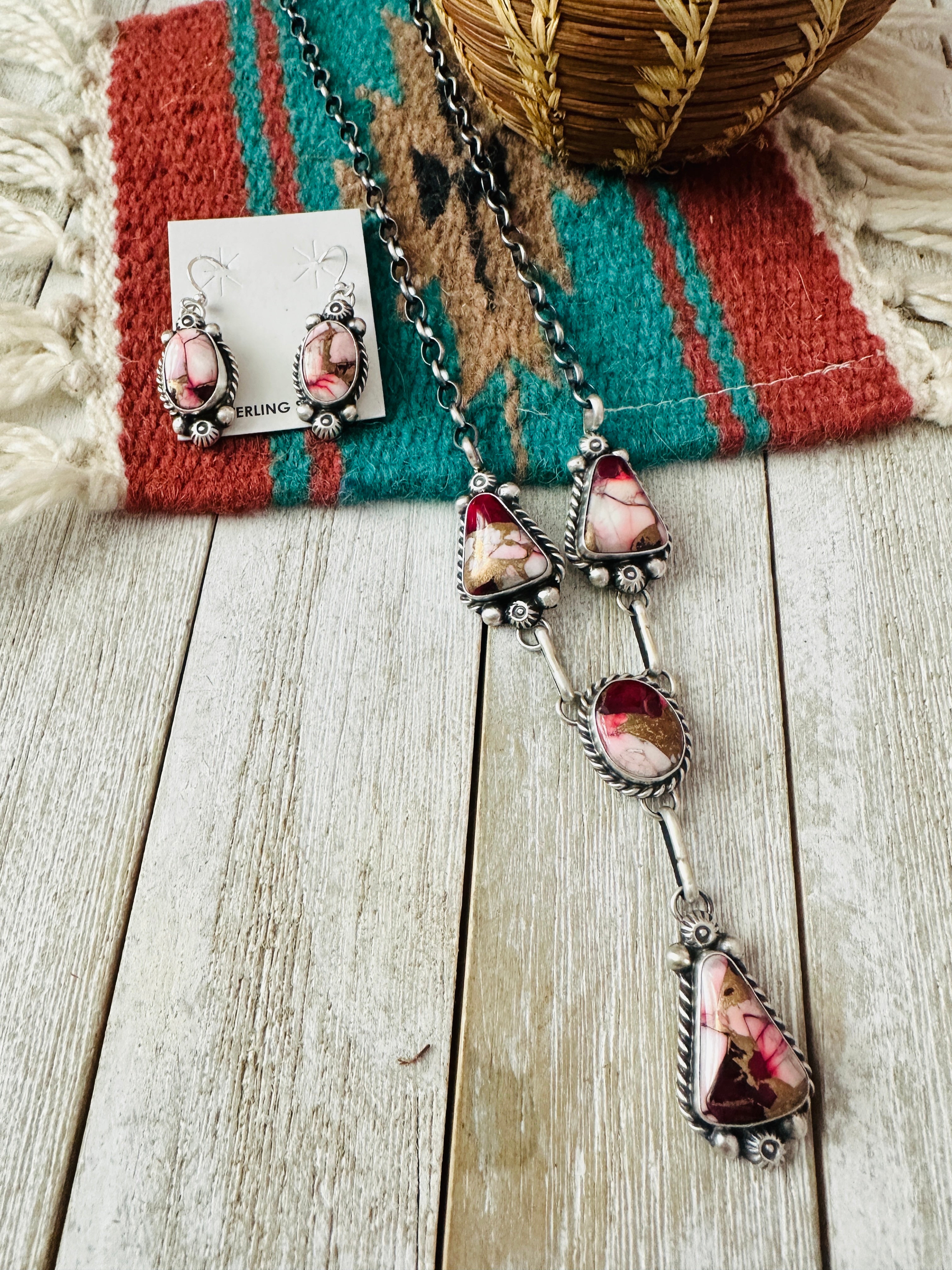 Handcrafted Rose Dahlia & Sterling Silver Necklace and Earring Set