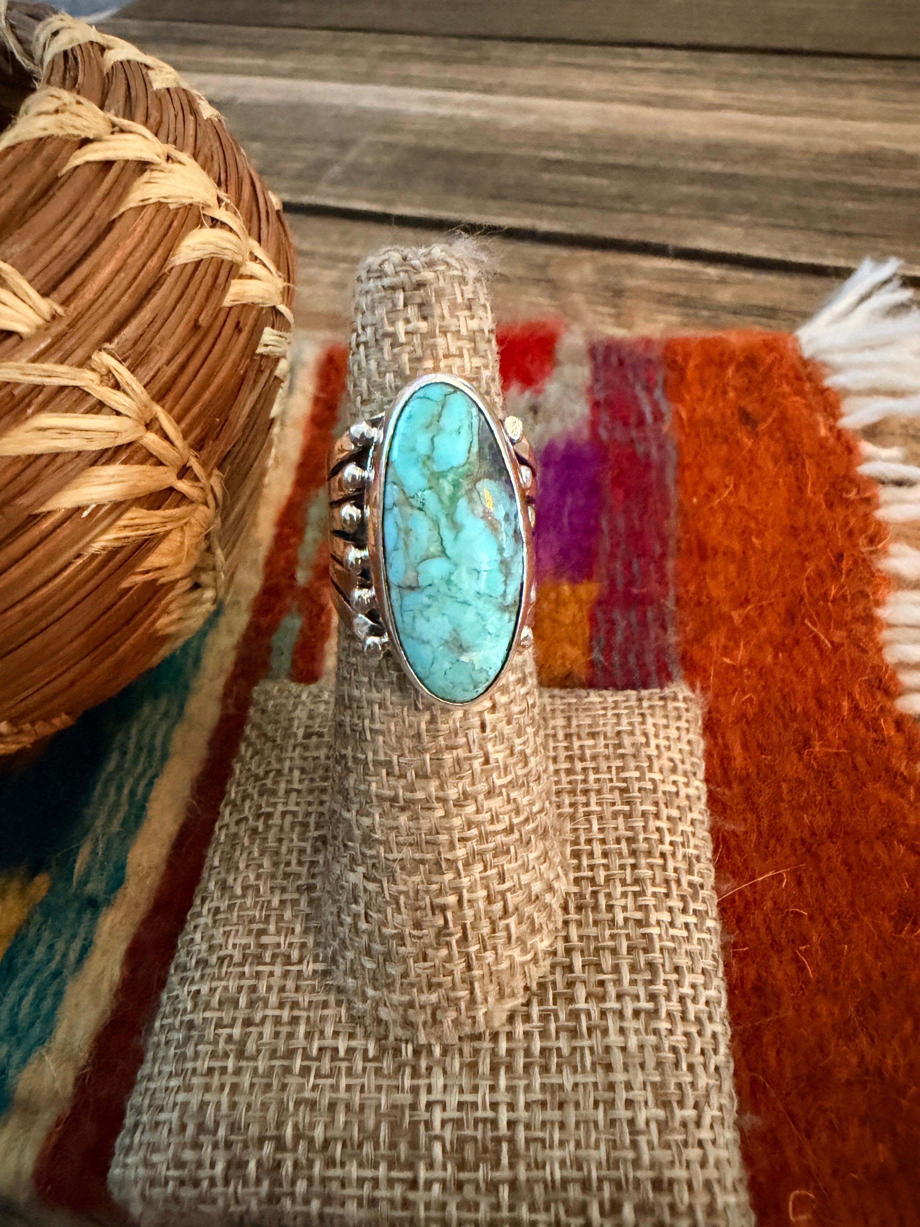 Handcrafted Turquoise & Sterling Silver Ring Size 5.75