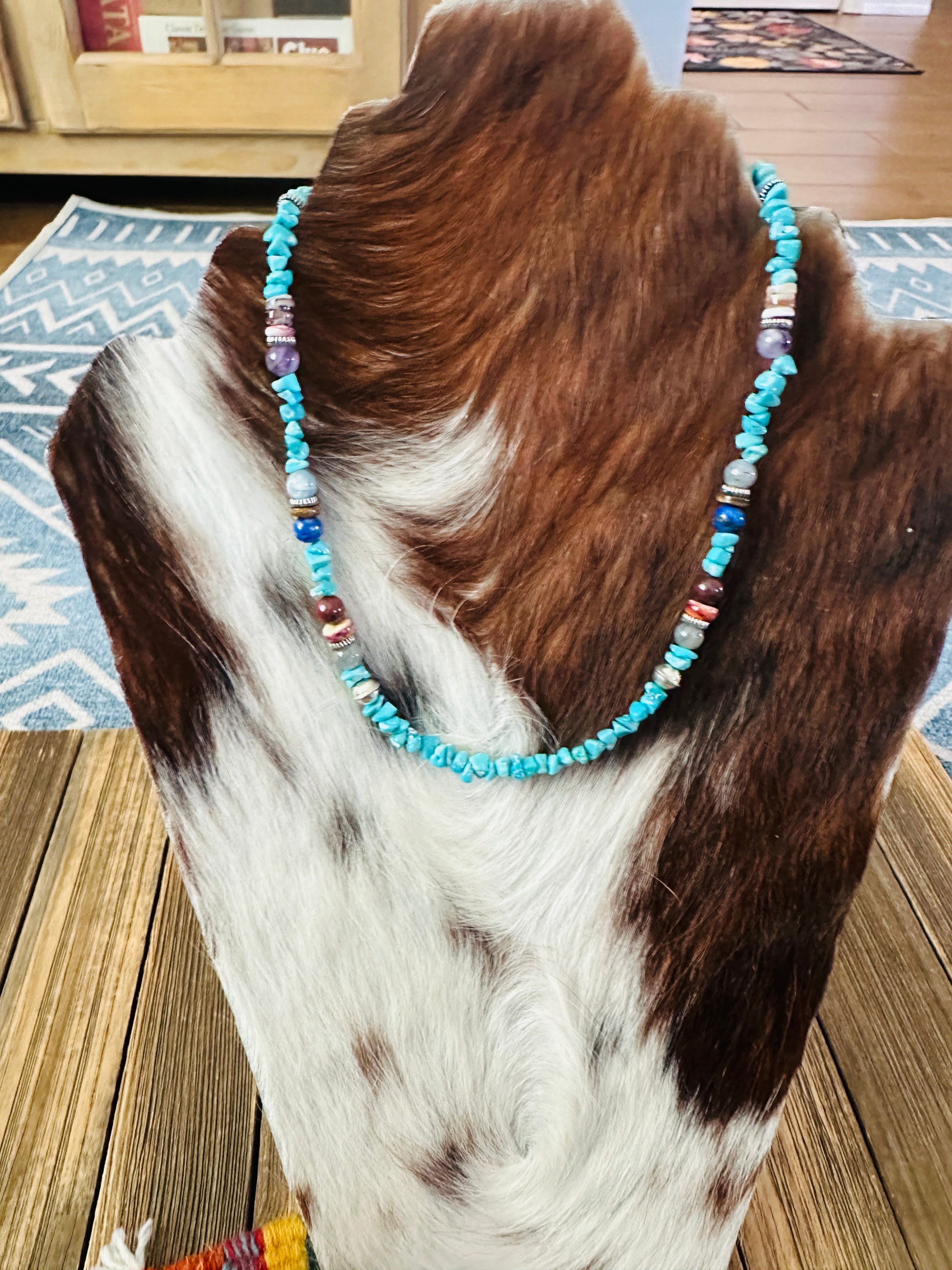 Handcrafted Multi Stone & Sterling Silver Beaded 18” Necklace by T & R Singer