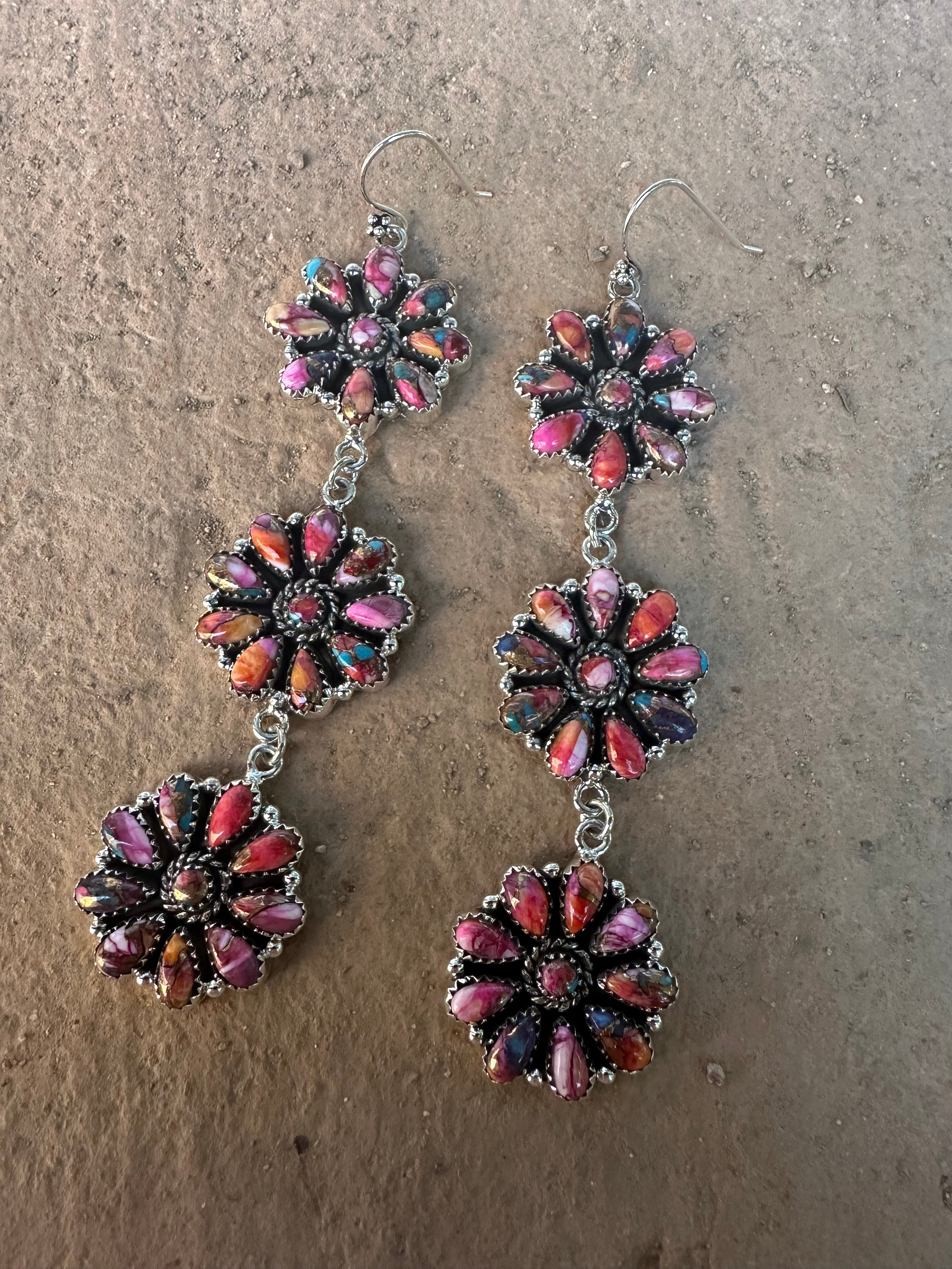 “Better Than Revenge” Handmade Pink Dream Mojave and Sterling Silver Flower Dangle Earrings