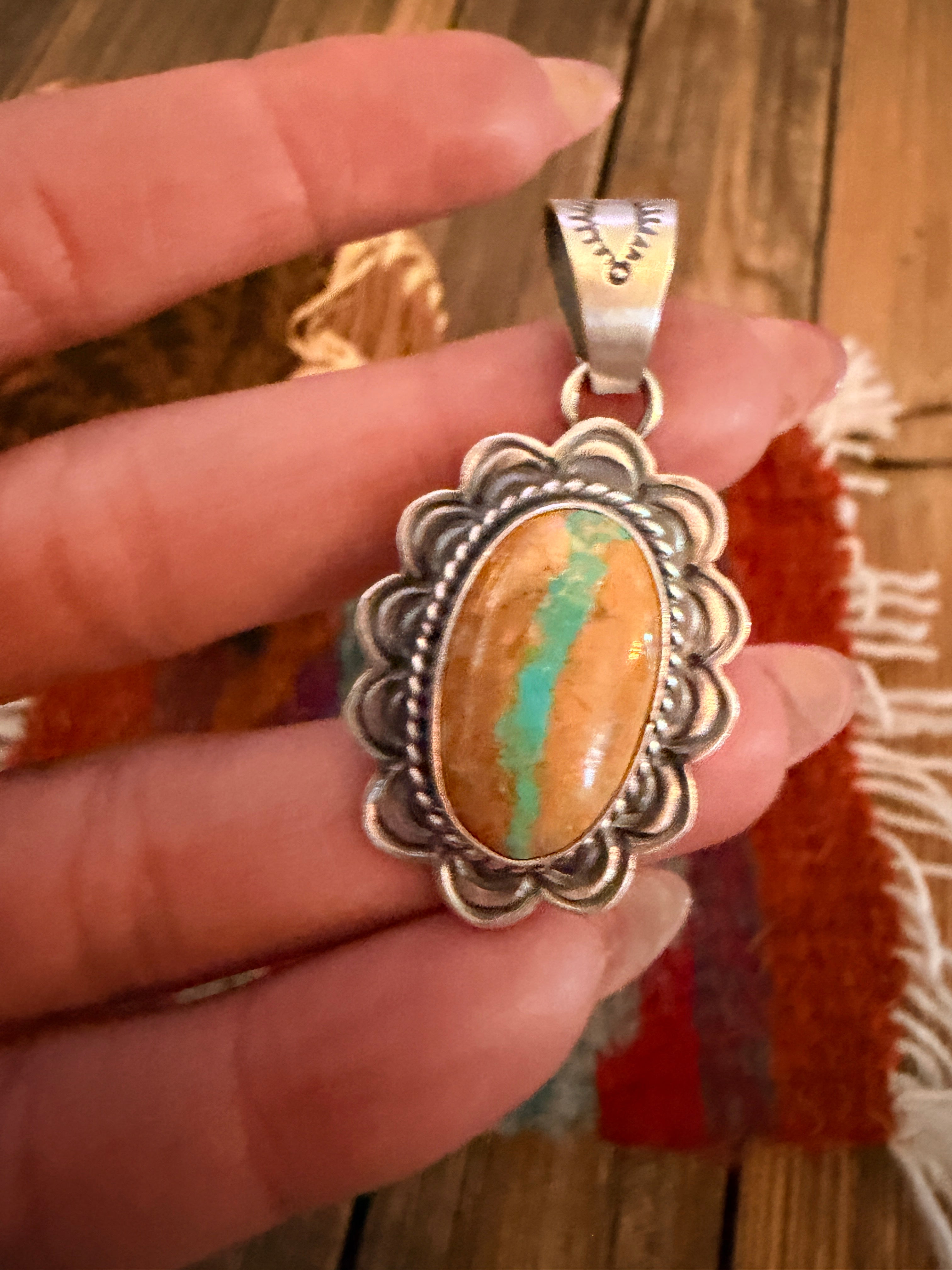 Handcrafted Sterling Silver & Royston Ribbon Turquoise Pendant by David Skeets