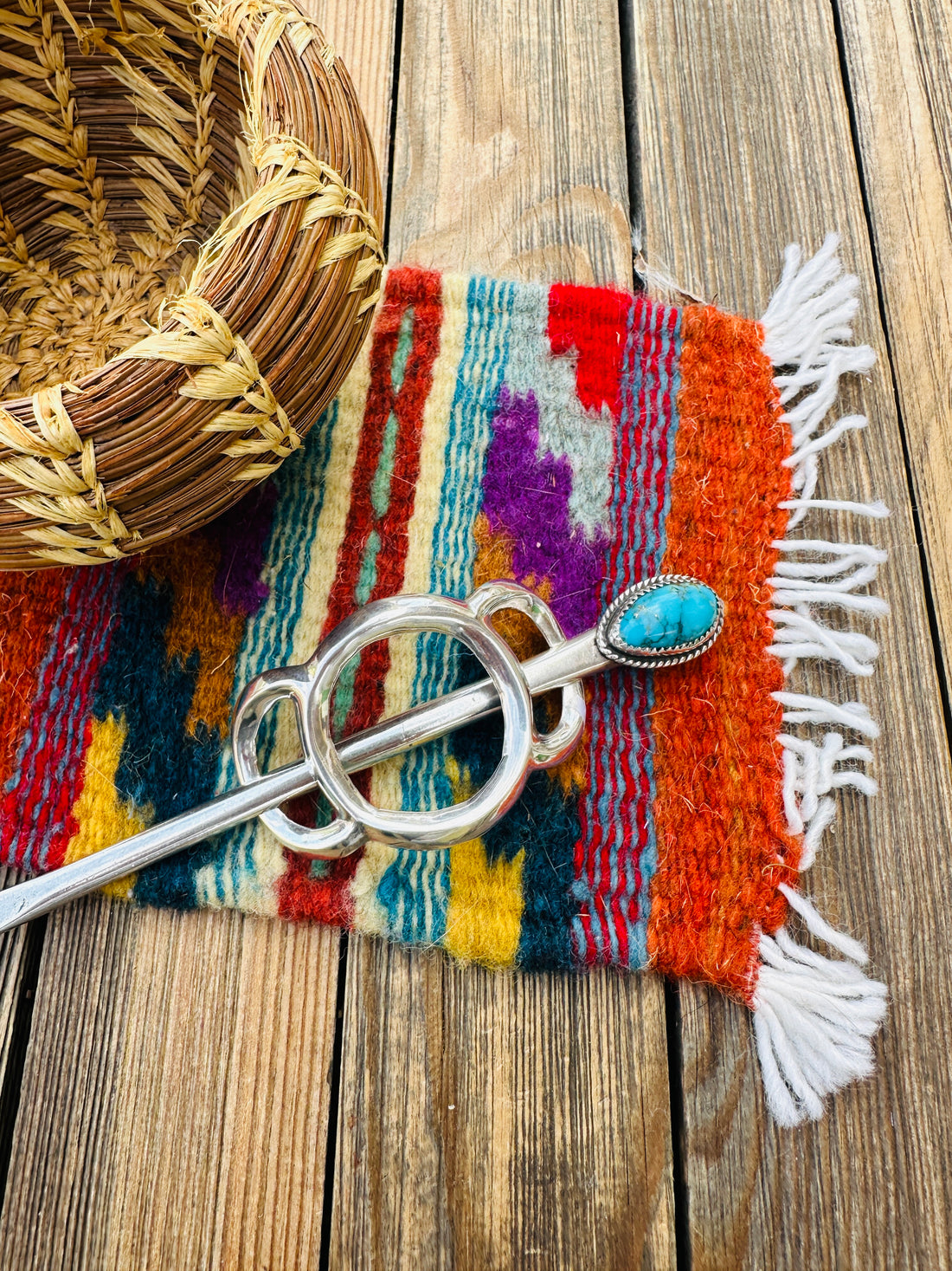 Old Pawn Turquoise & Sterling Silver Hair Pin